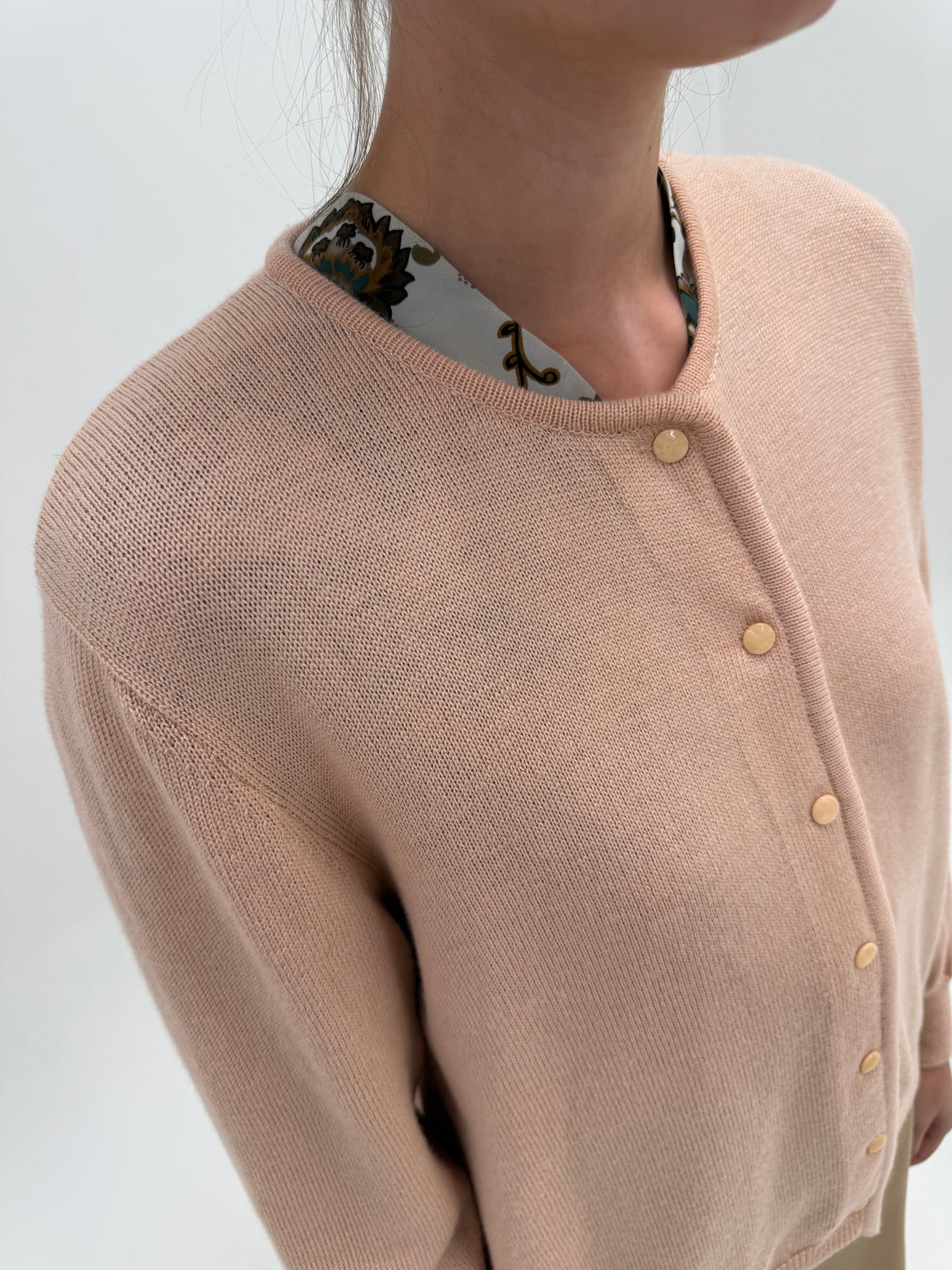 Cardigan vintage dusty powder Pink din lana extrafina