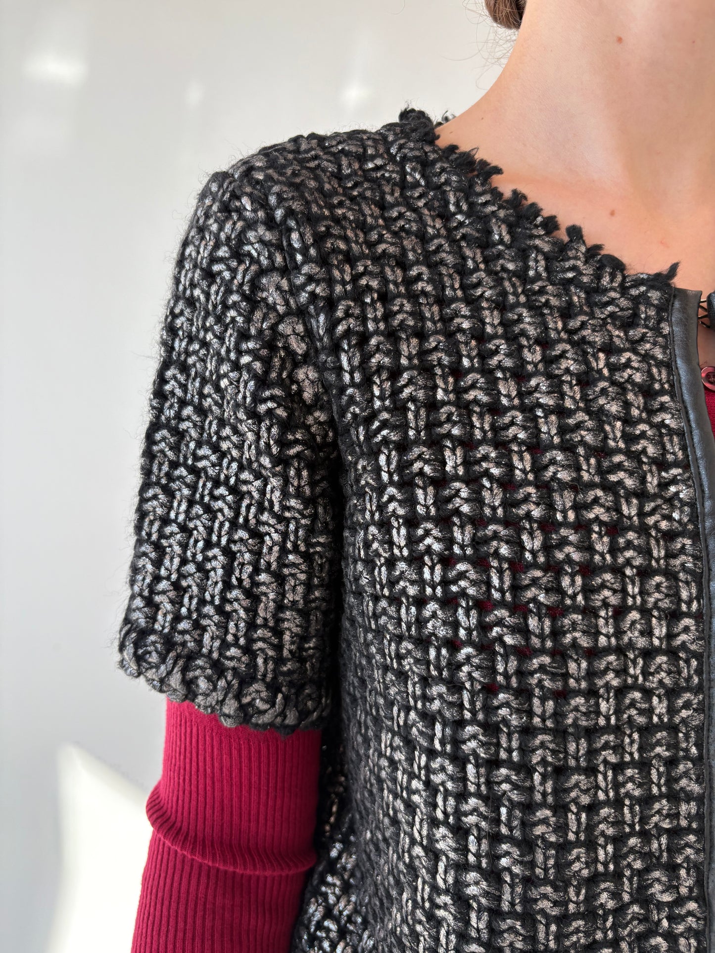 Sacou in stil Chanel din jerse de gramaj super mare cu efect argintiu antichizat