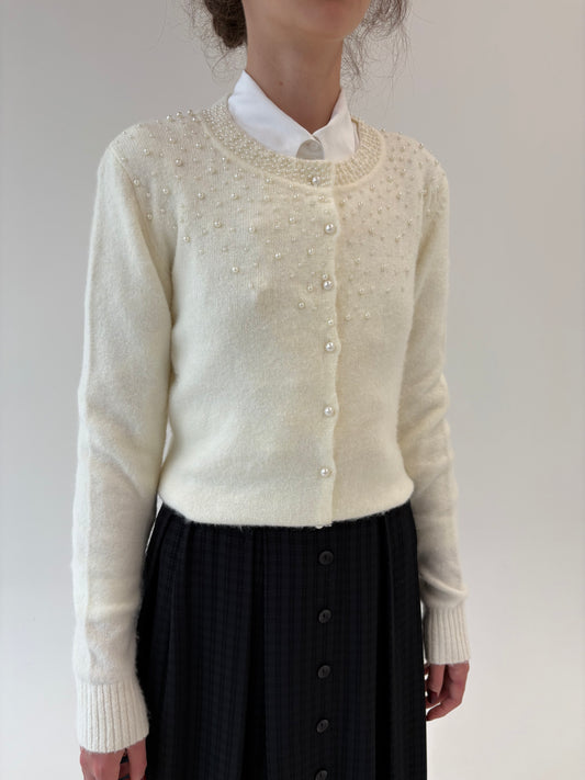 Cardigan italian din mix de baby mohair cu aplicații din perlute