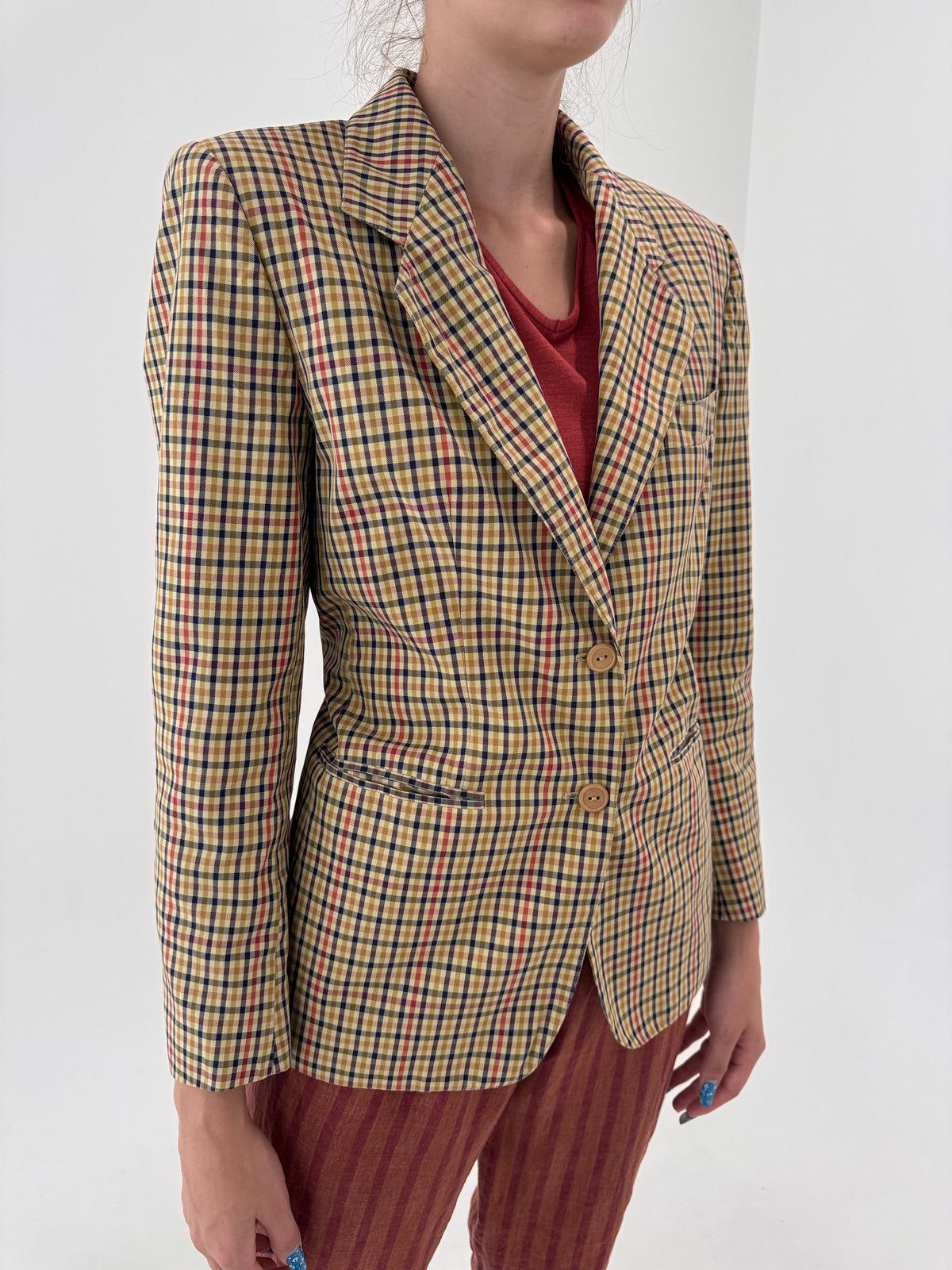 Sacou Herno luxury vintage camel în carouri din bumbac în croi clasic ușor cambrat