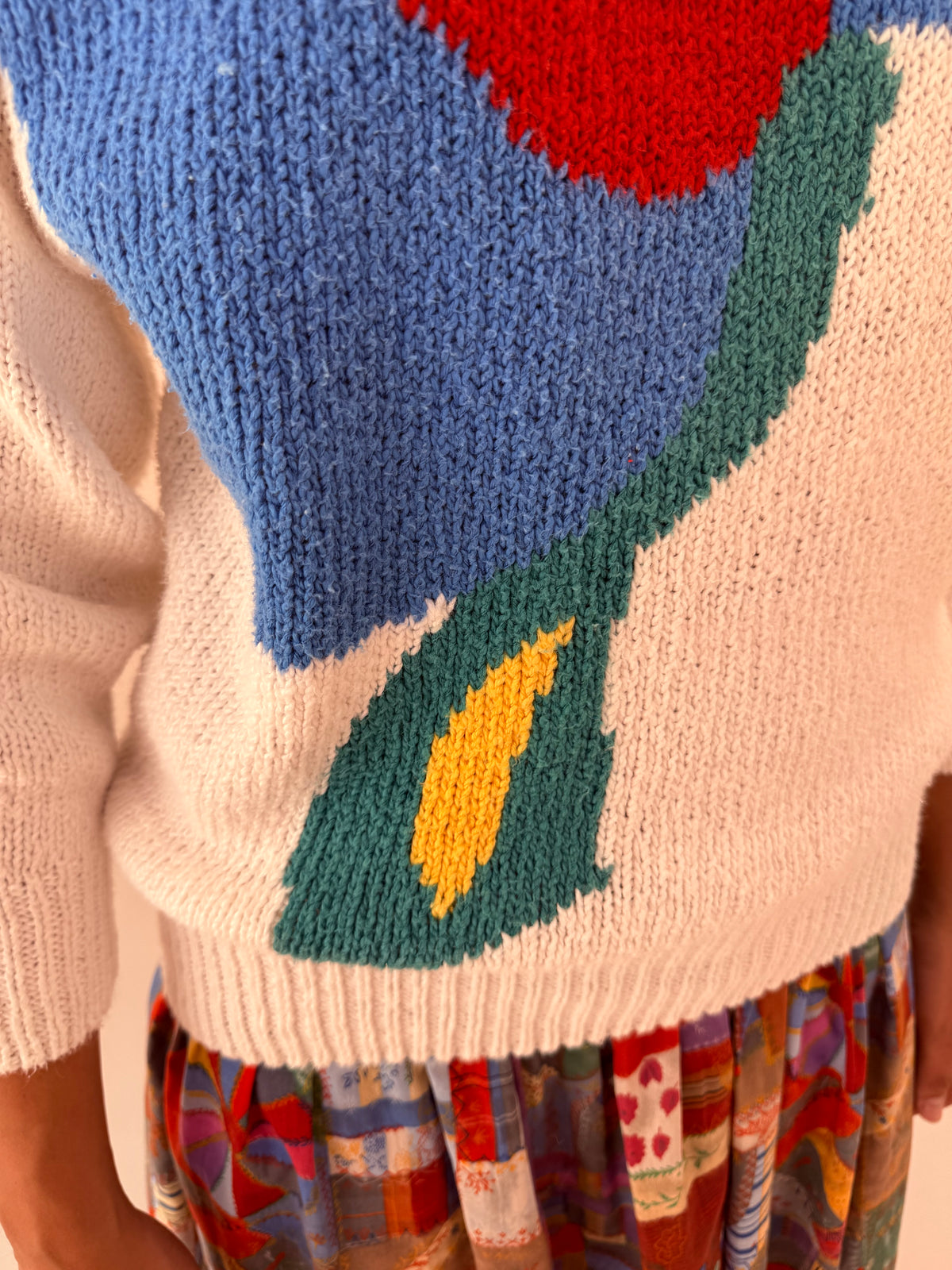 Pulover de designer vintage din tricot de in și bumbac de gramaj mare în culori tari