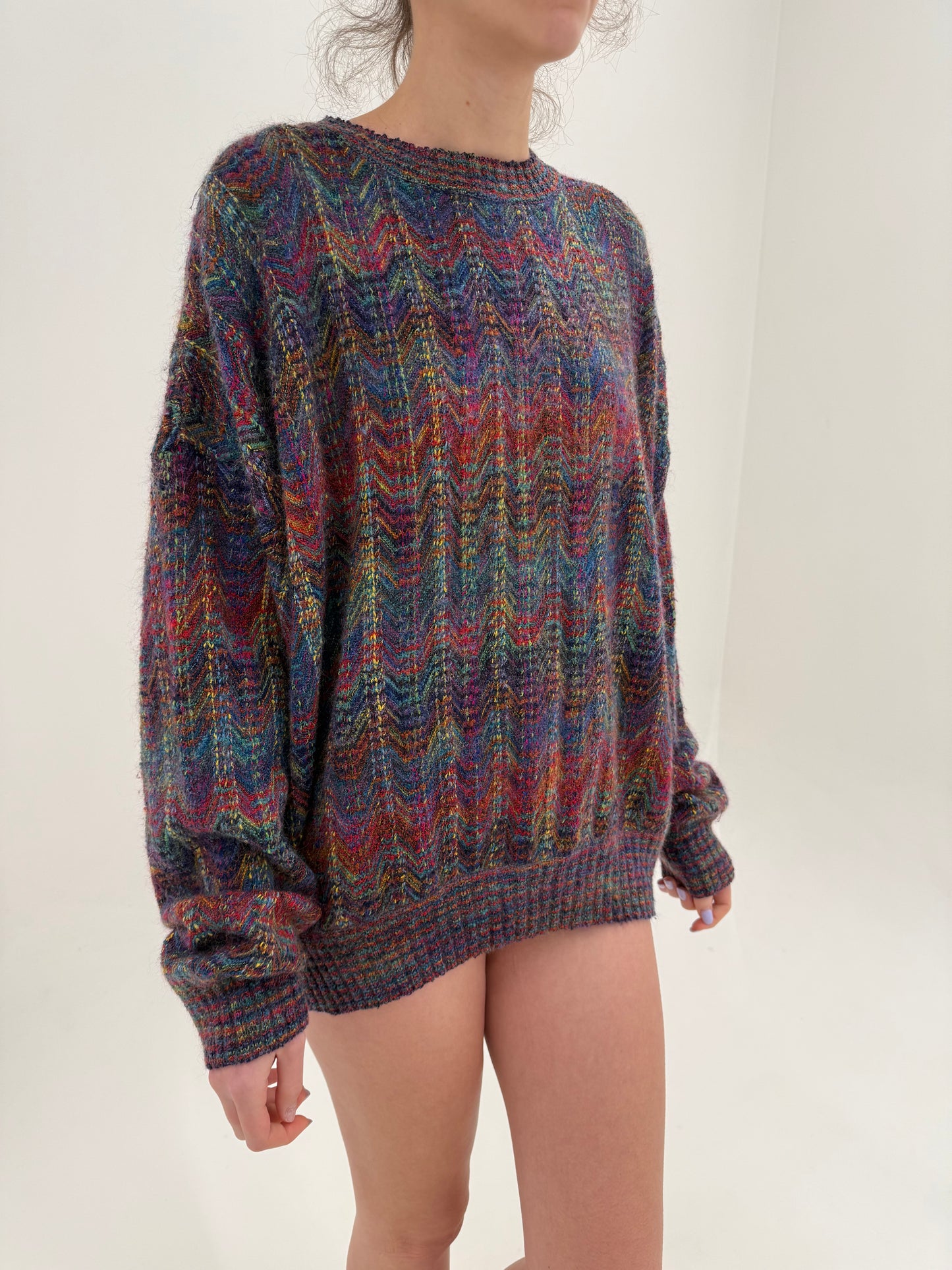 Pulover luxury Missoni din lana plină curcubeu în tricot specific brandului