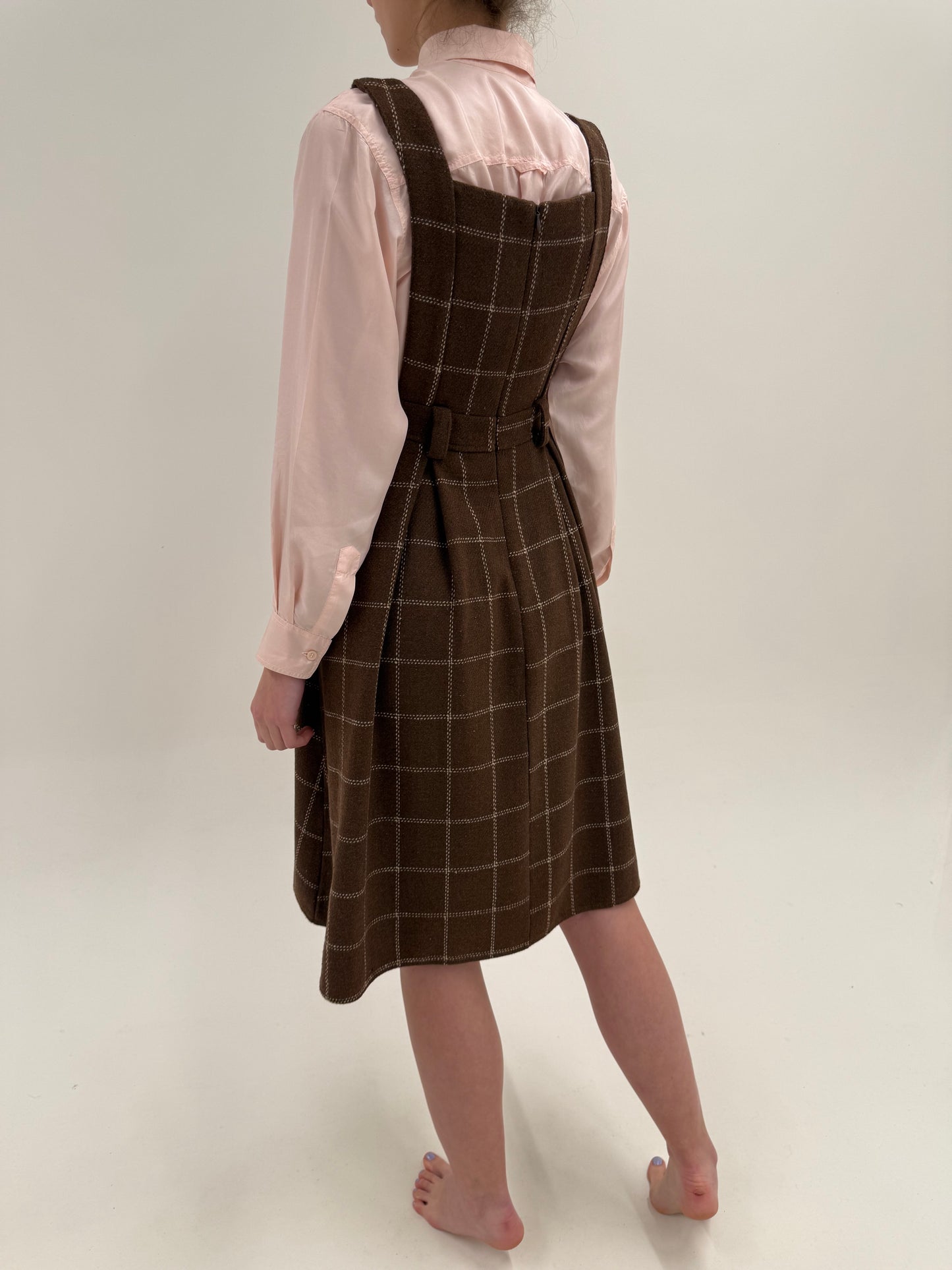 Rochie vintage din lana groasă extrafina în carouri powder Pink