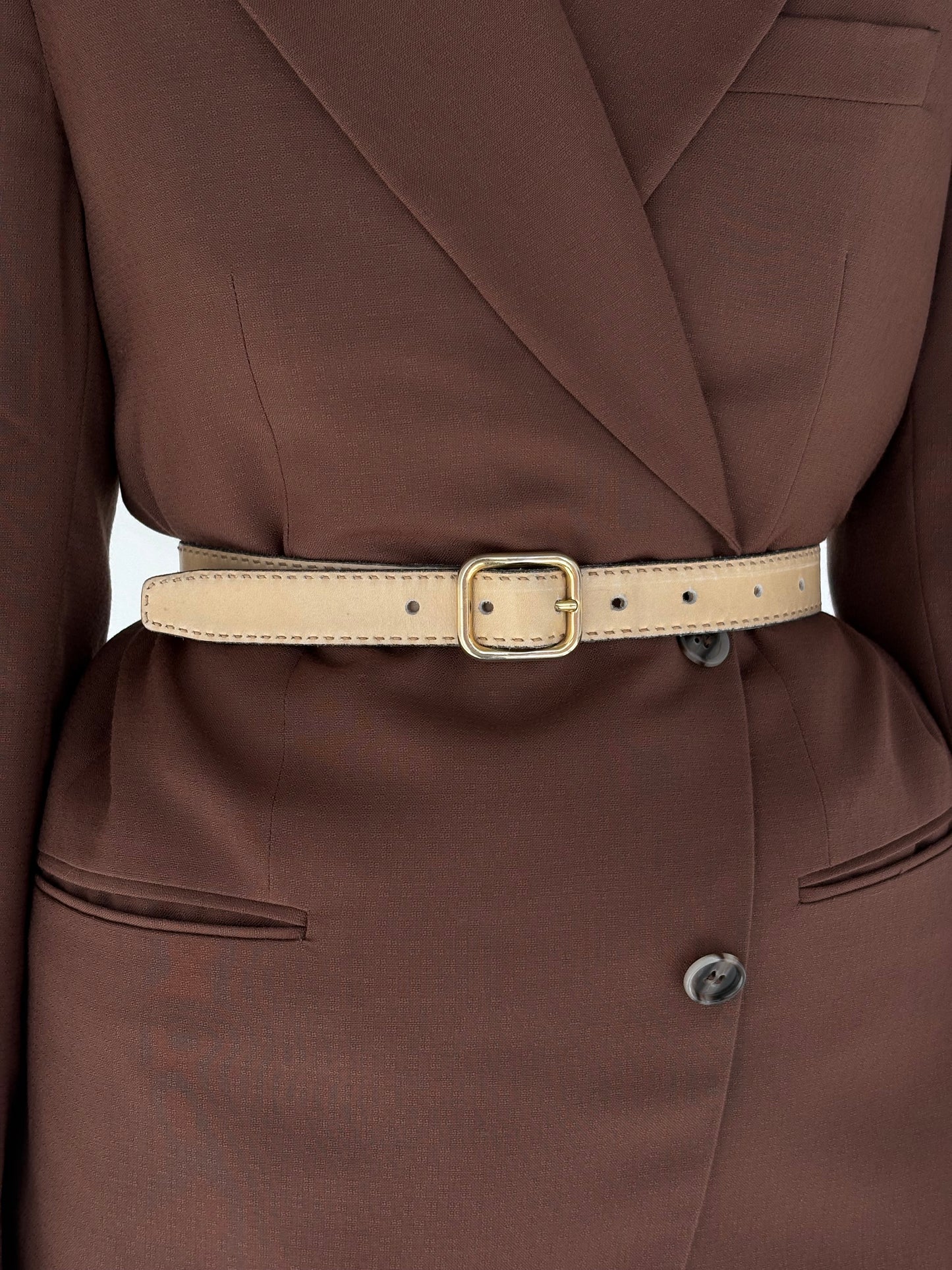 Centura italiană high end din piele naturală cu cusături manuale decorative