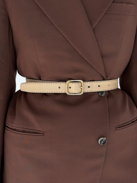 Centura italiană high end din piele naturală cu cusături manuale decorative