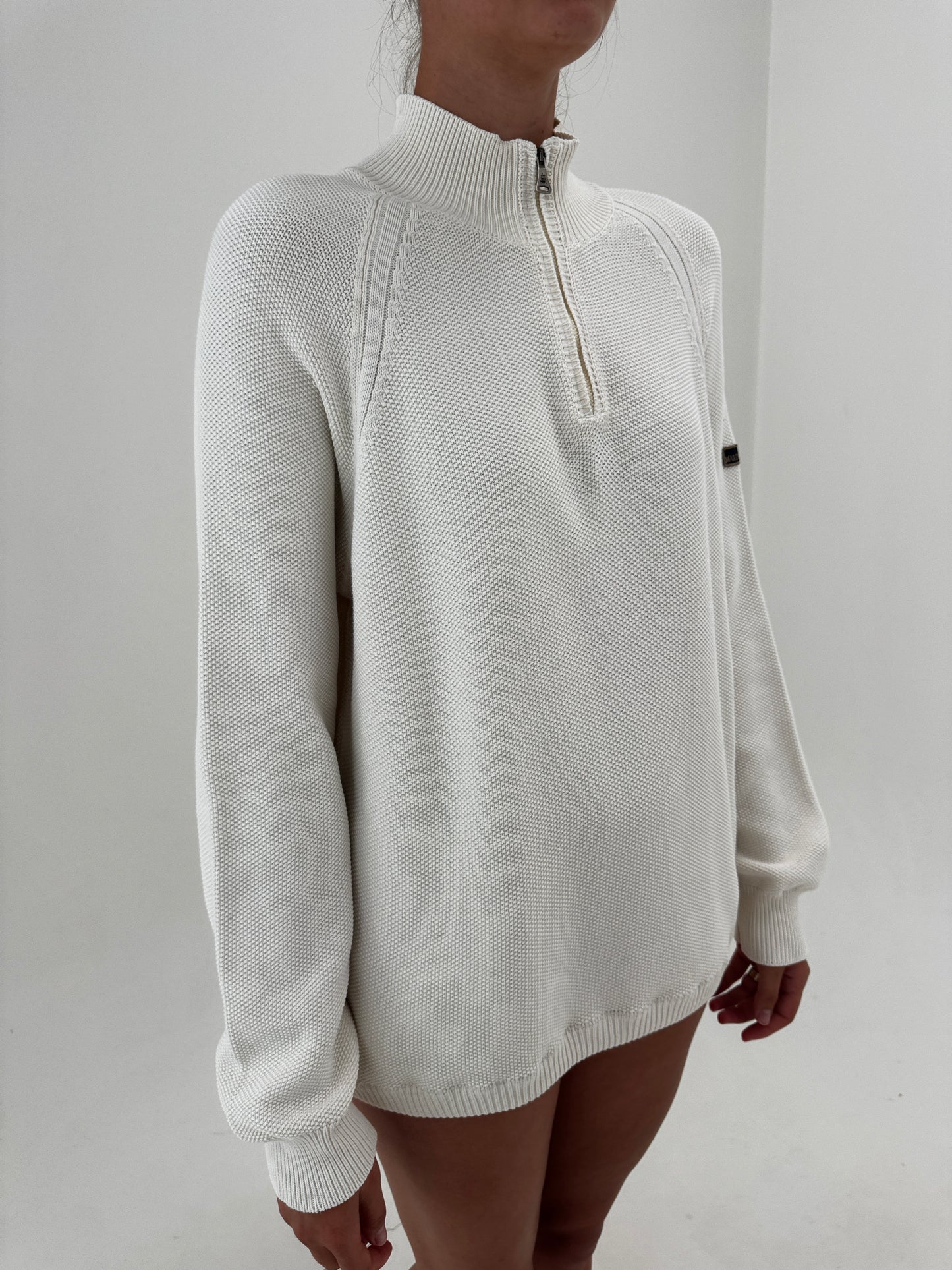 Pulover italian quarter-zip din bumbac excepțional de gramaj mare