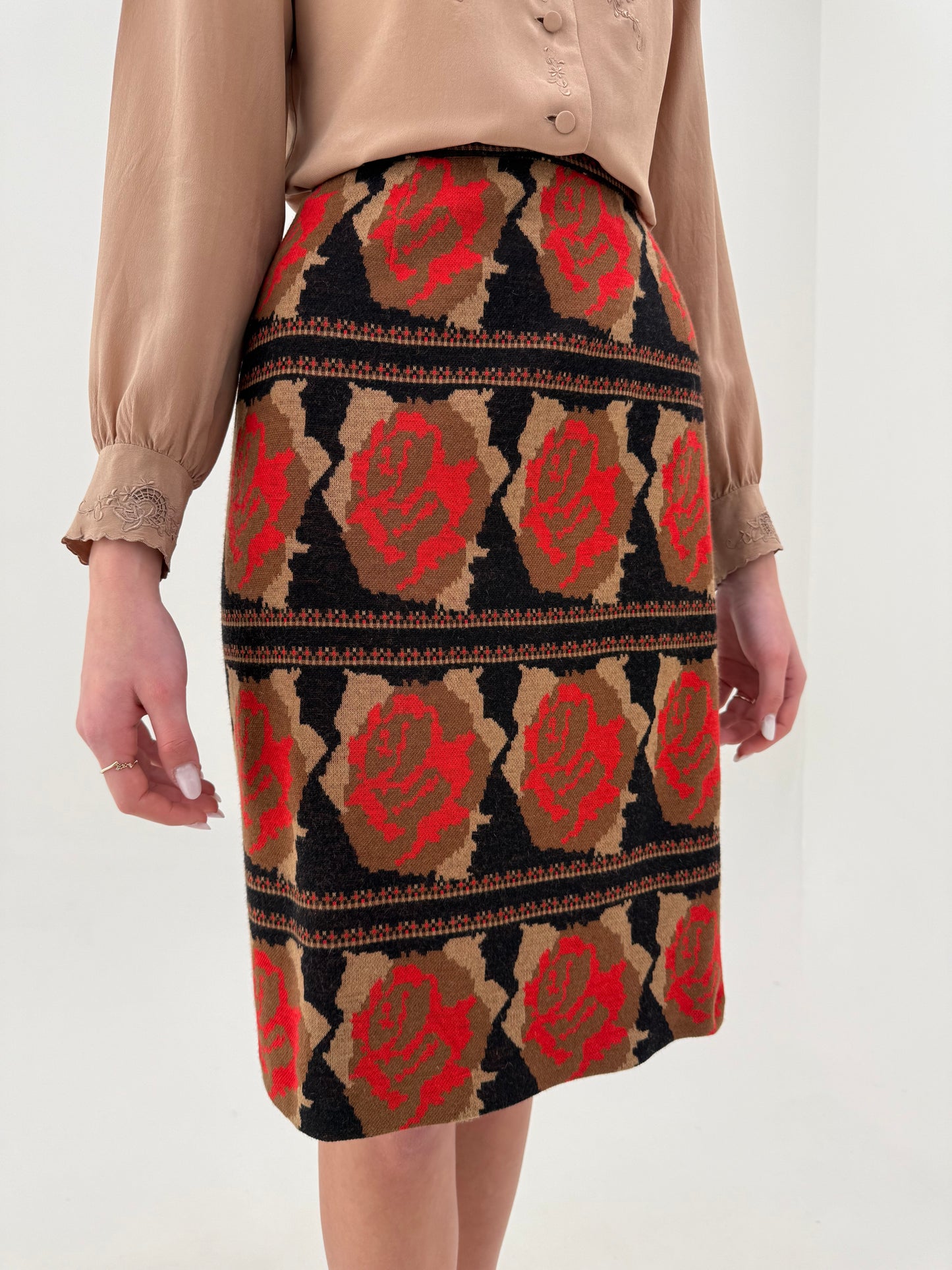 Fustă vintage cu print și talie ultra înaltă