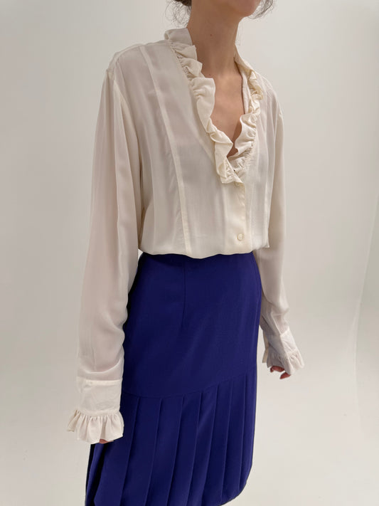 Cămașa ivoire din Georgette de mătase naturală cu manșete înalte