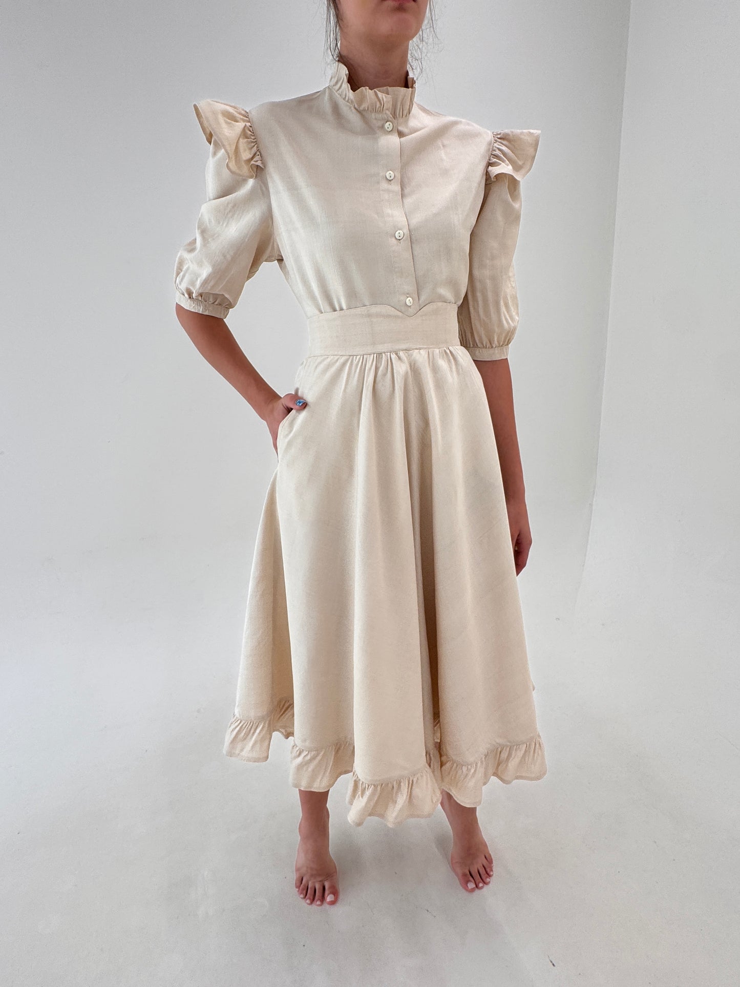 Set vintage light nude din pânză de mătase naturală de la zi la seară