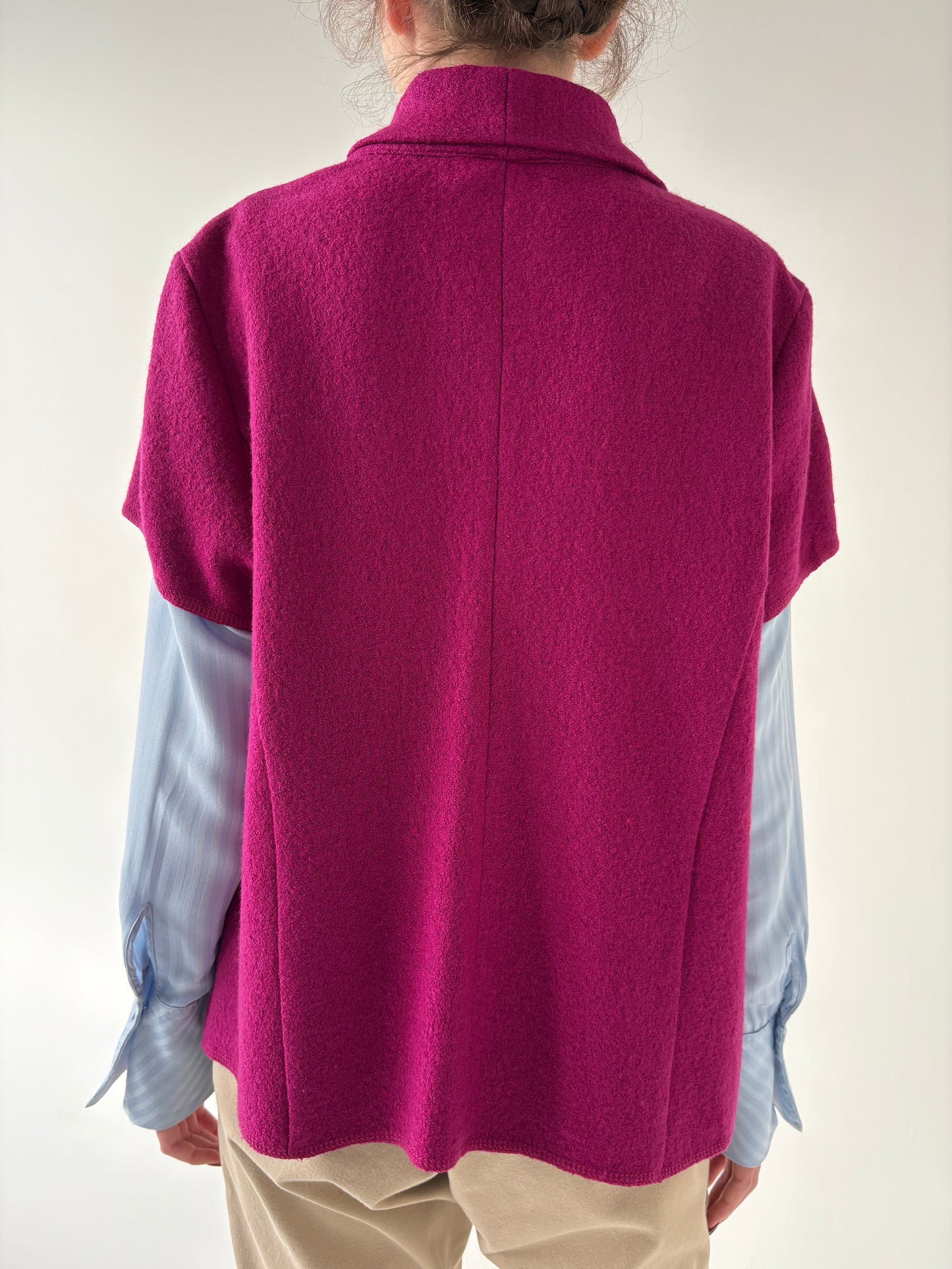 Sacou fucsia cu influențe casual din mix de lana extrafina și vascoza