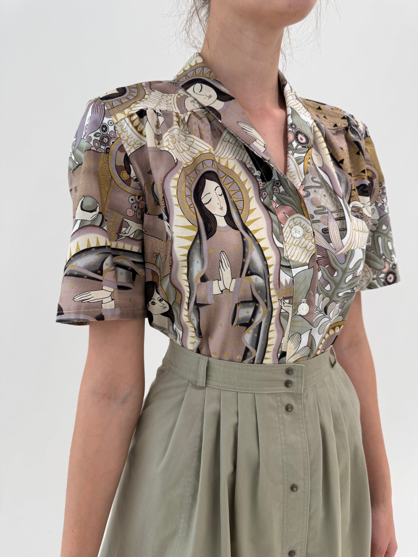 Cămașa vintage cu print în stil Dolce&Gabbana din canvas de bumbac