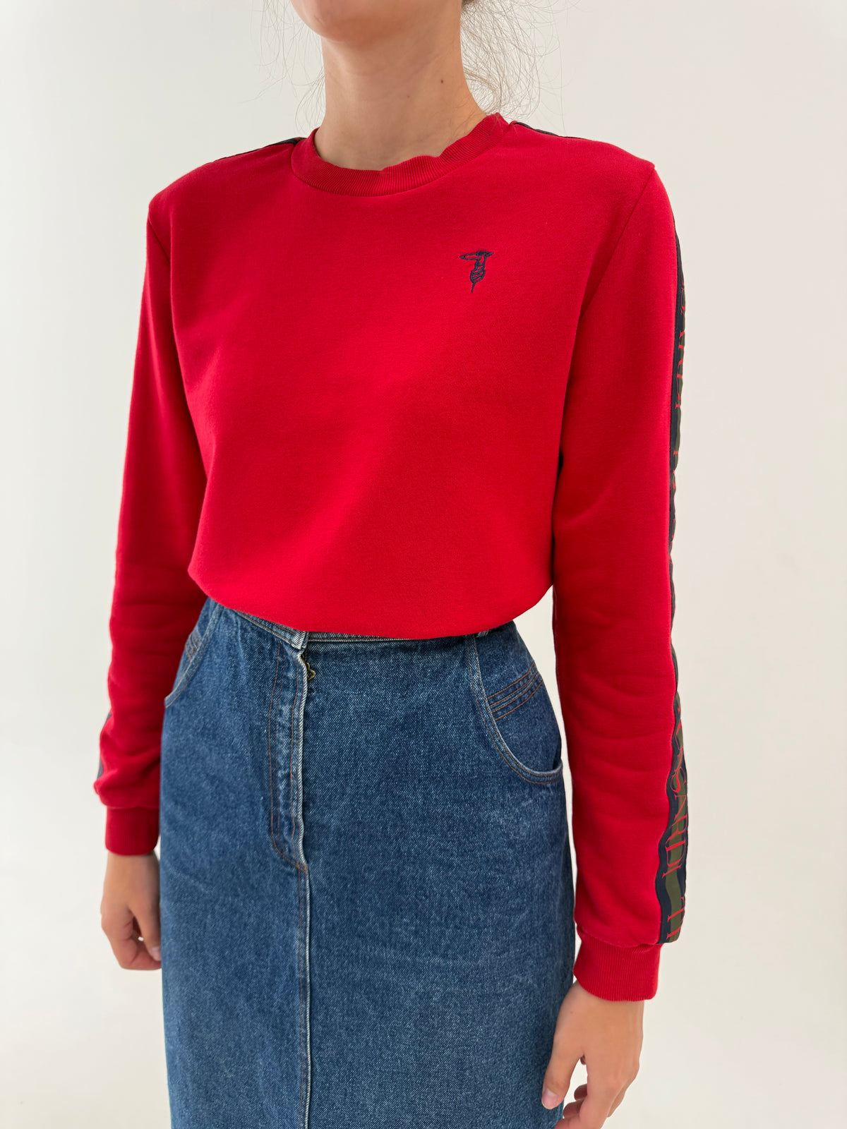 Bluză Trussardi cu influențe casual cherry red din molton de bumbac