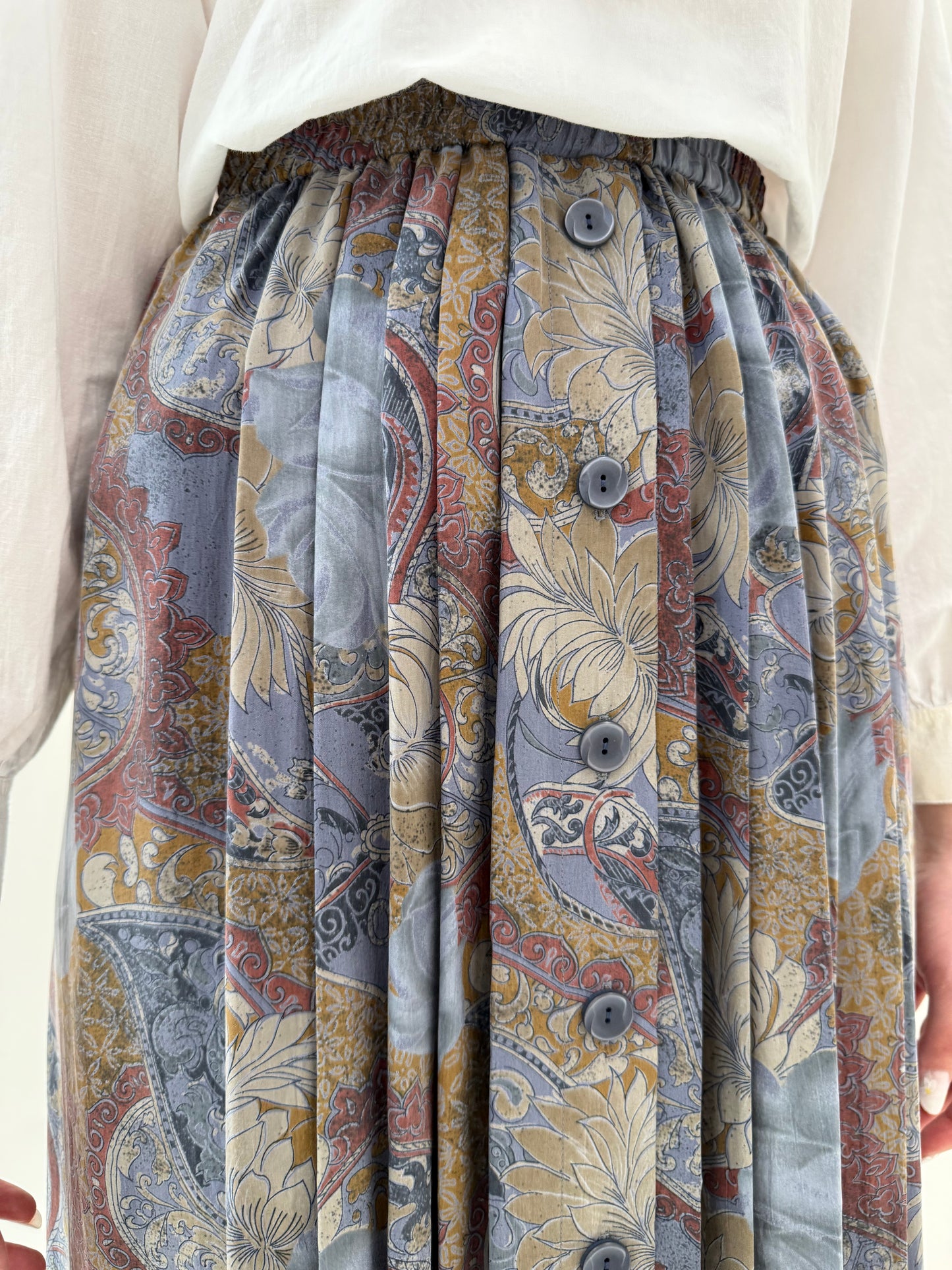 Fustă vintage plisată cu talie ultra înaltă elastică din mătase naturală