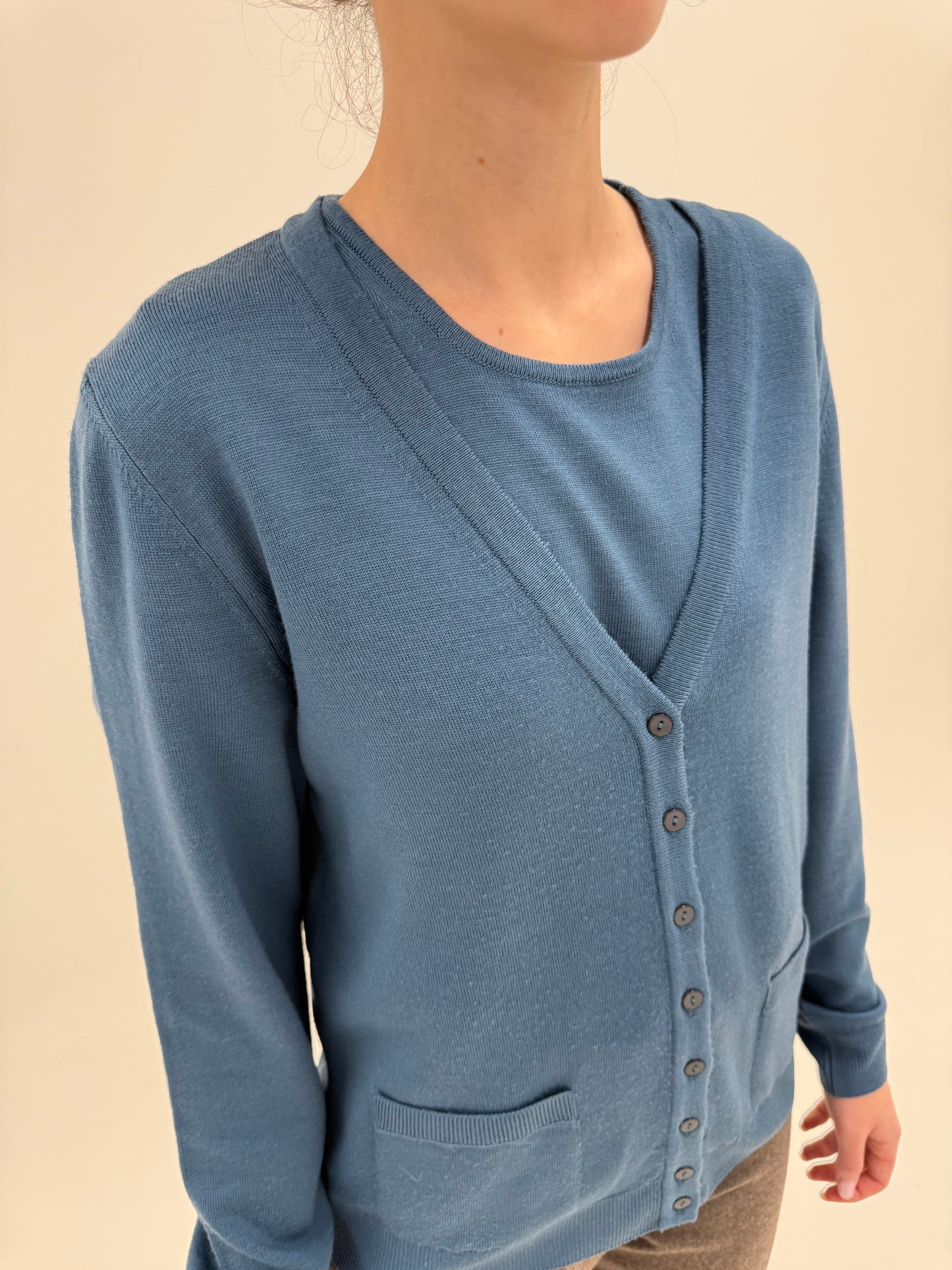 Set din lana merino extrafina pura certificată jeans blue