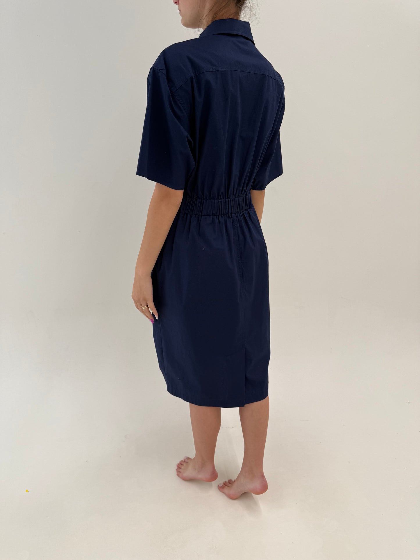 Rochie vintage excepțională italiană din canvas de bumbac cu nasturi aurii