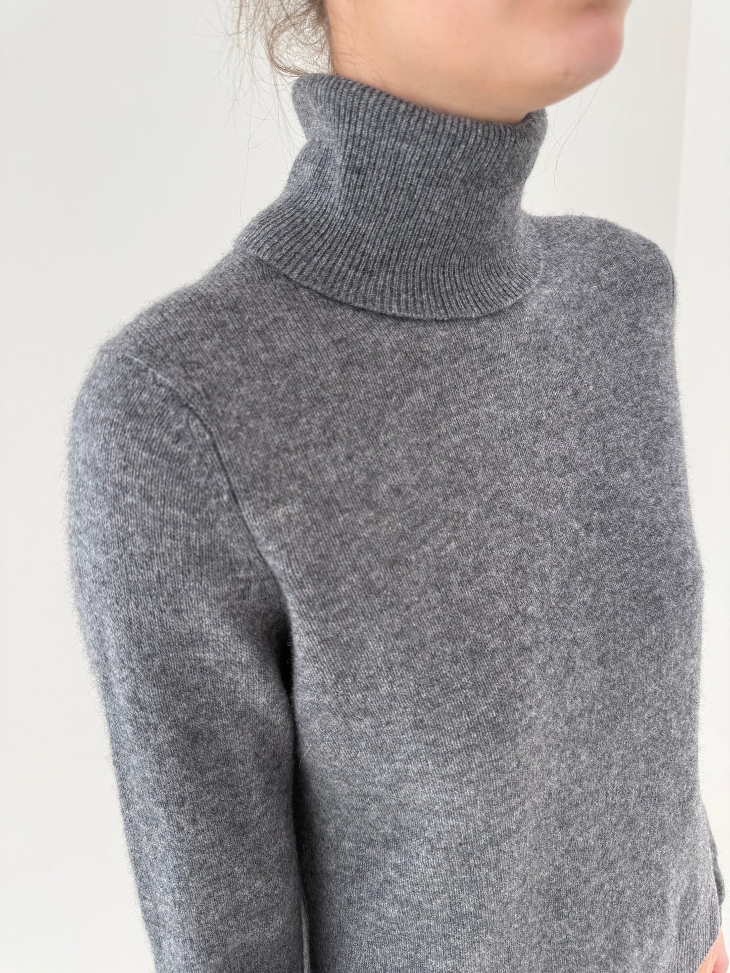 Maleta tall din cașmir melanj jeans blue cu stone gray