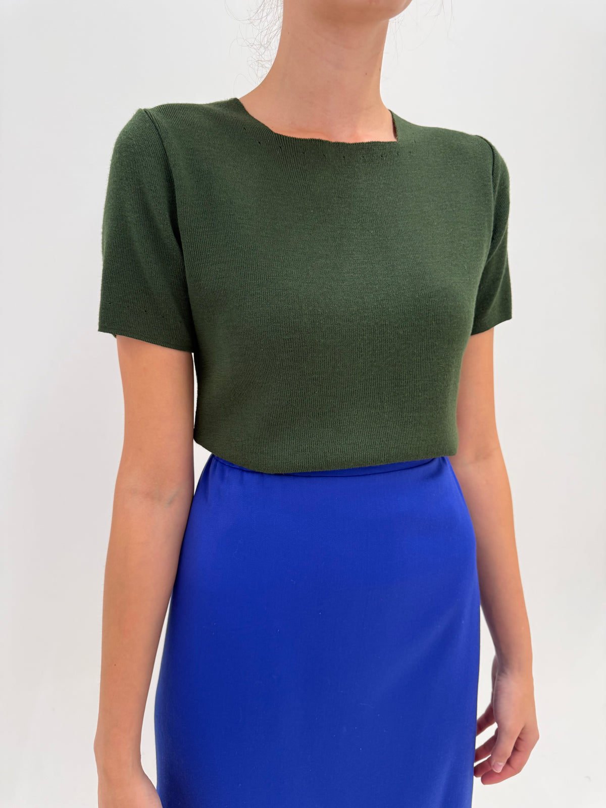 Top italian dark green din lana extrafina densa ribbed