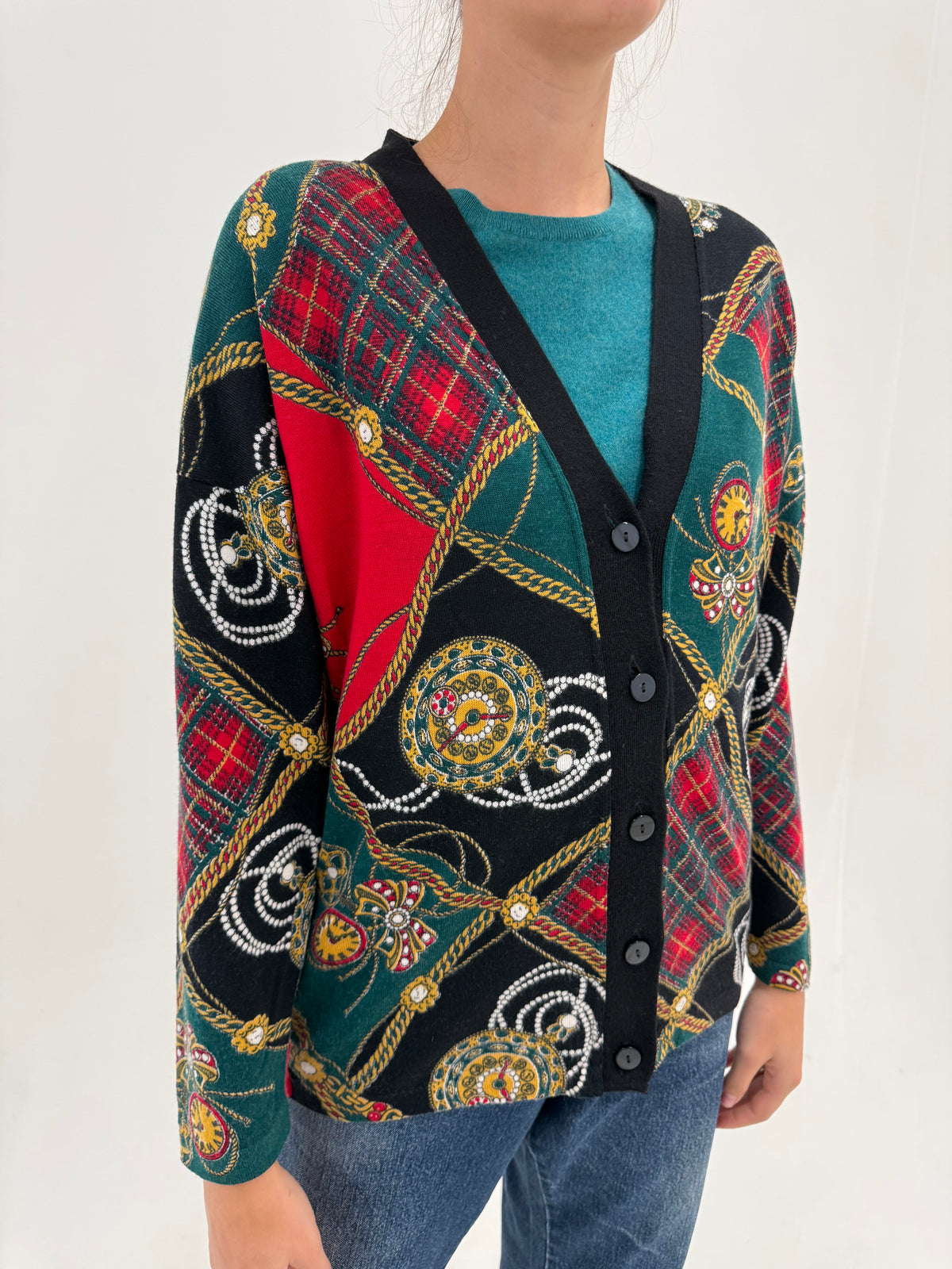 Cardigan vintage cu print baroc din lana extrafina