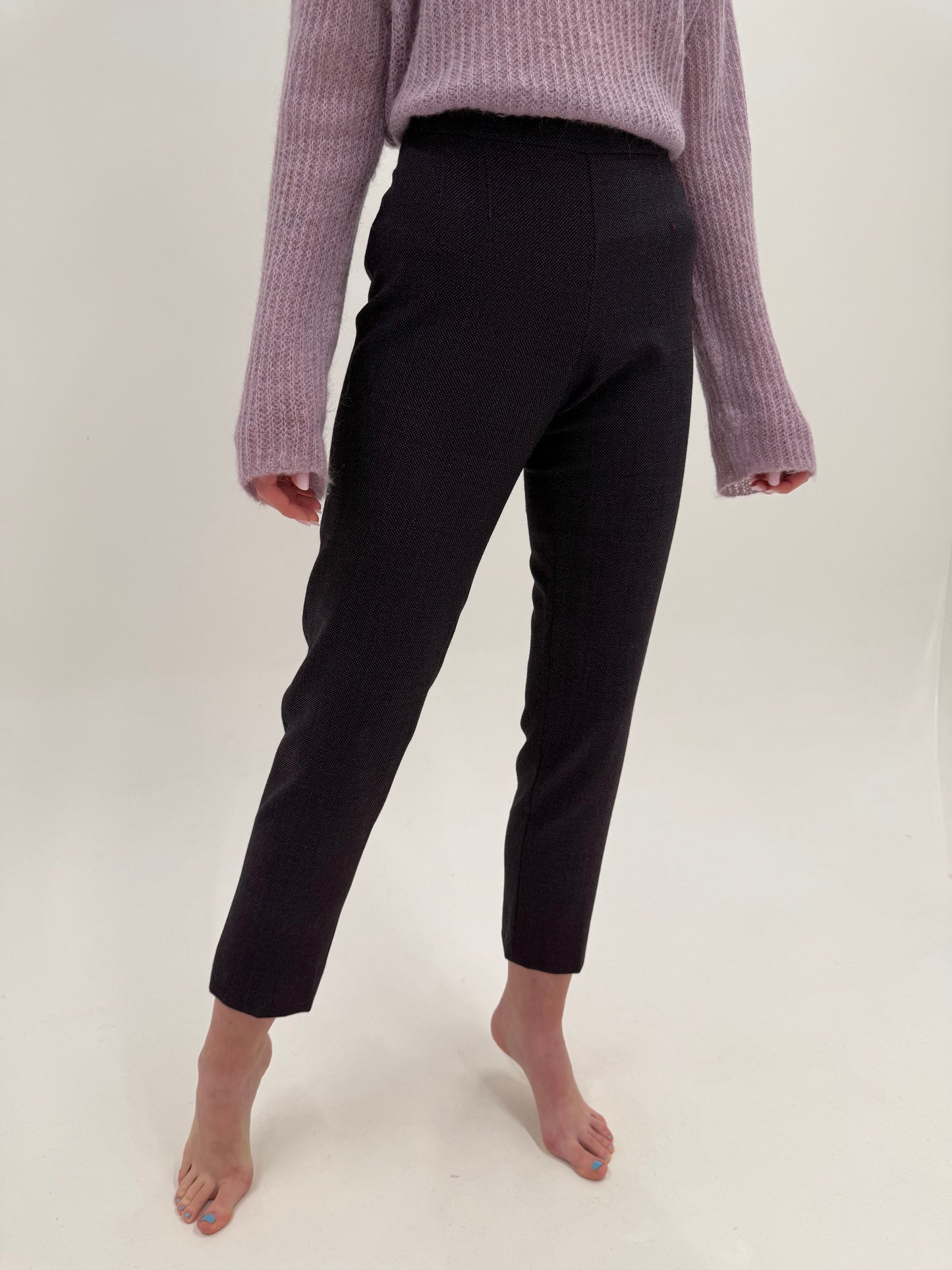 Pantaloni italienești tigareta din stofă texturată de lana extrafina confort