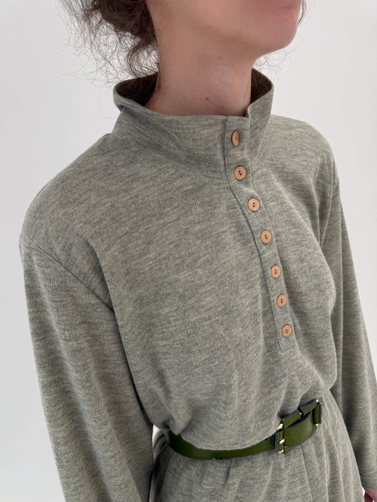 Rochie old vintage anii 80 din tricot de lana extrafina Sage green și camel