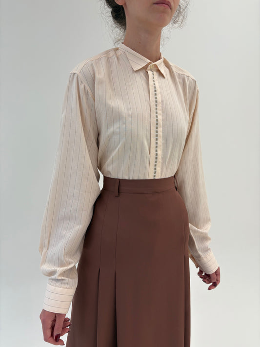Cămașa vintage premium pink nude din poplin plin cu broderie geometrică