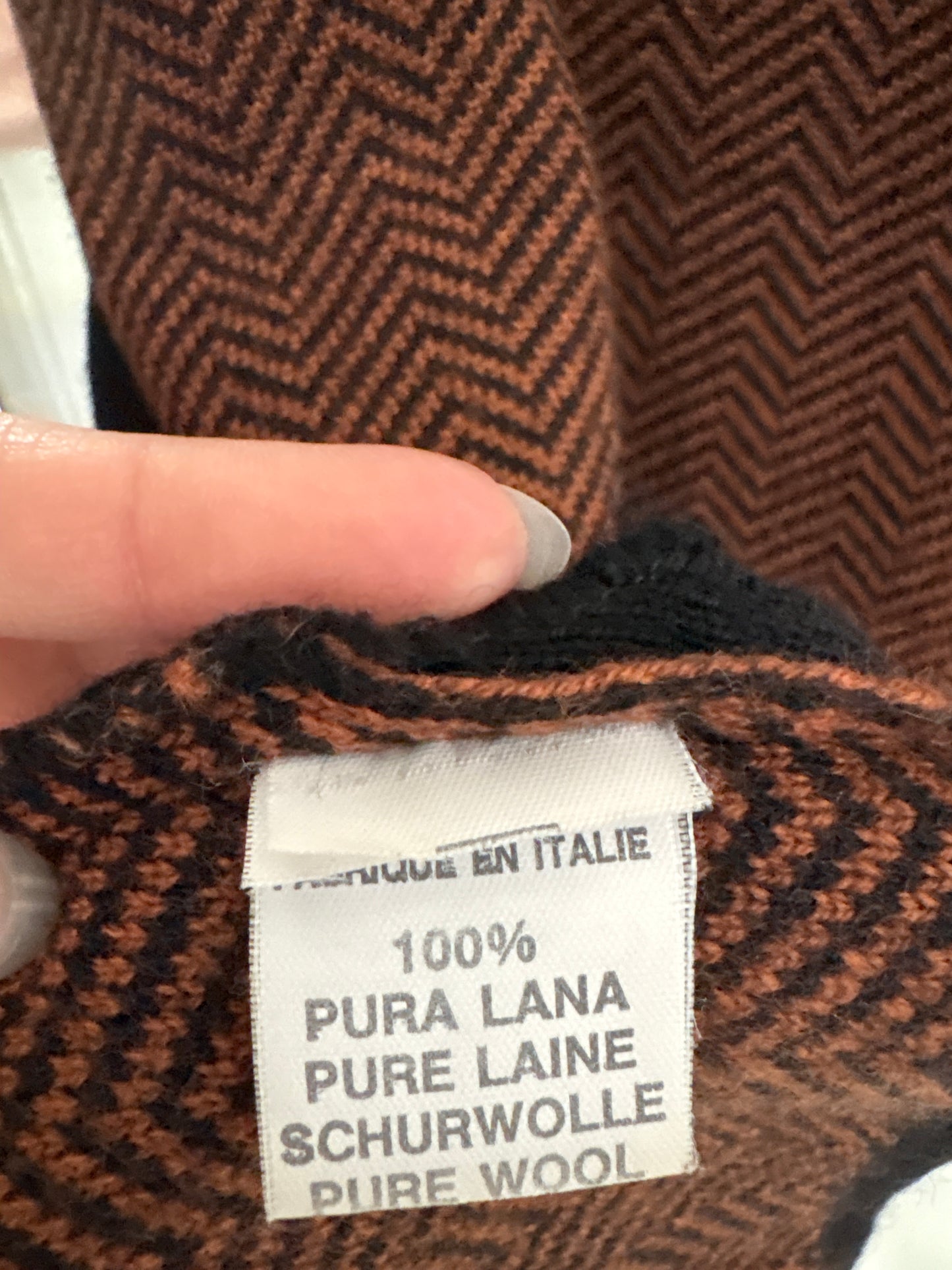 Set italian din lana merino extrafina de gramaj mare caramel și negru