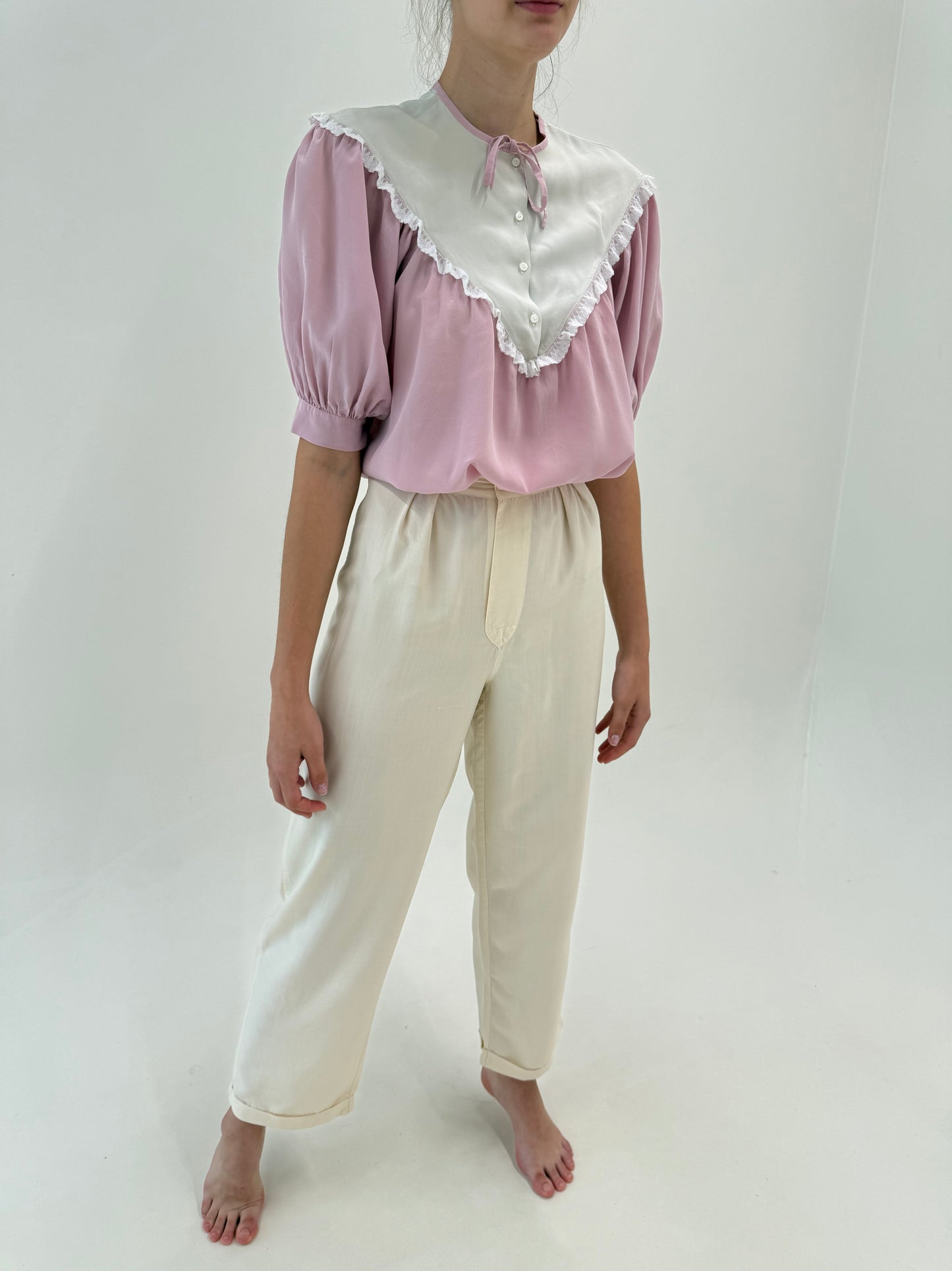 Pantaloni butter white italienești din mătase naturală