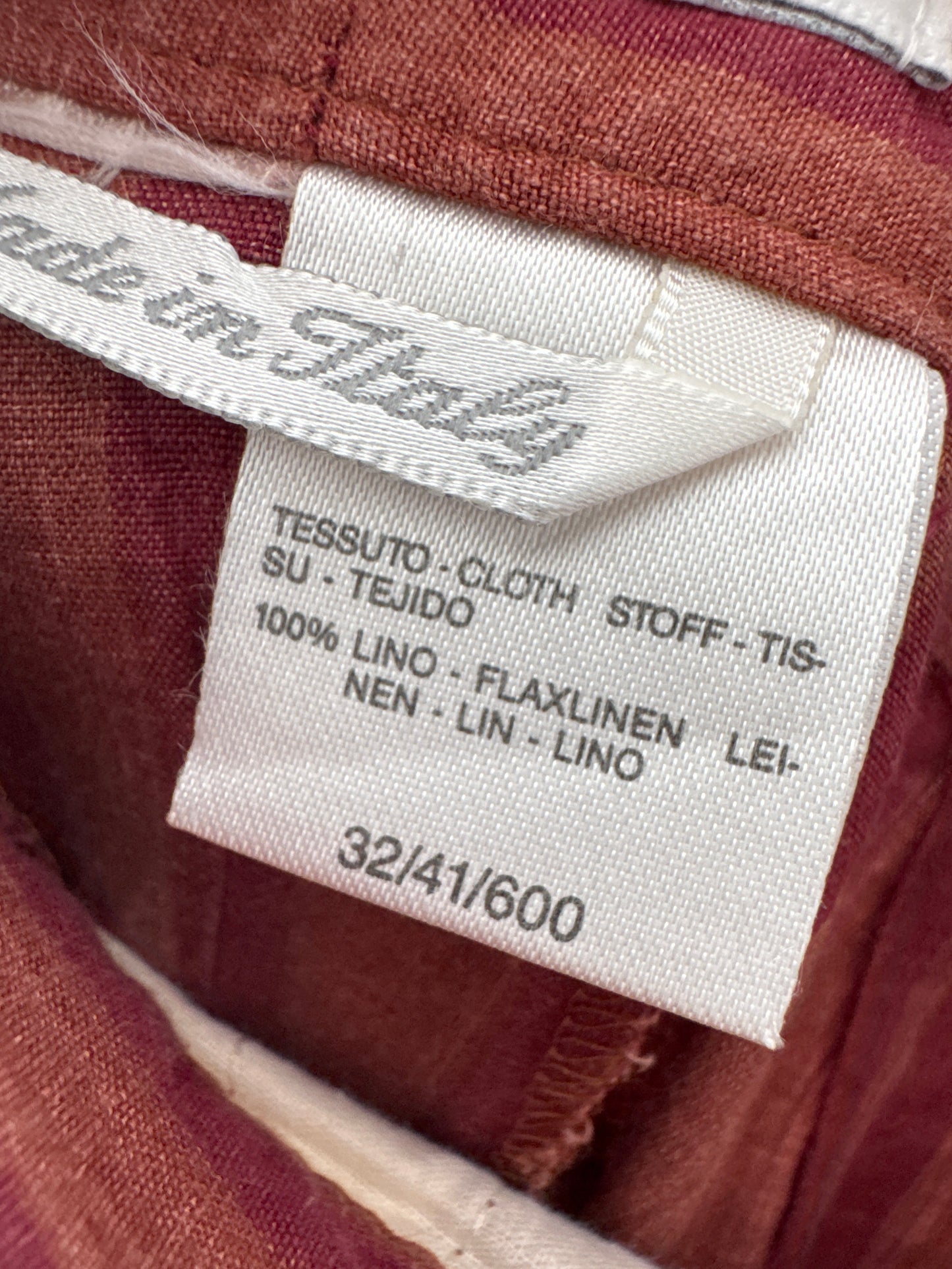 Pantaloni Max Mara din in excepțional burgundy și terracota în dungi