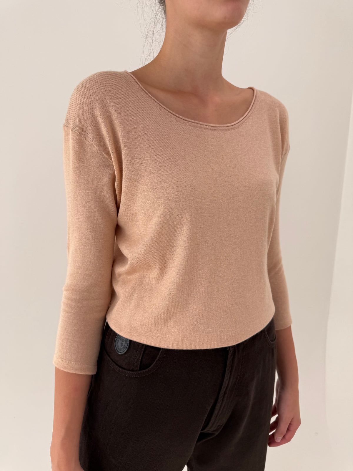 Pulover luxury Patrizia Pepe din cașmir, lana și mătase peach nude