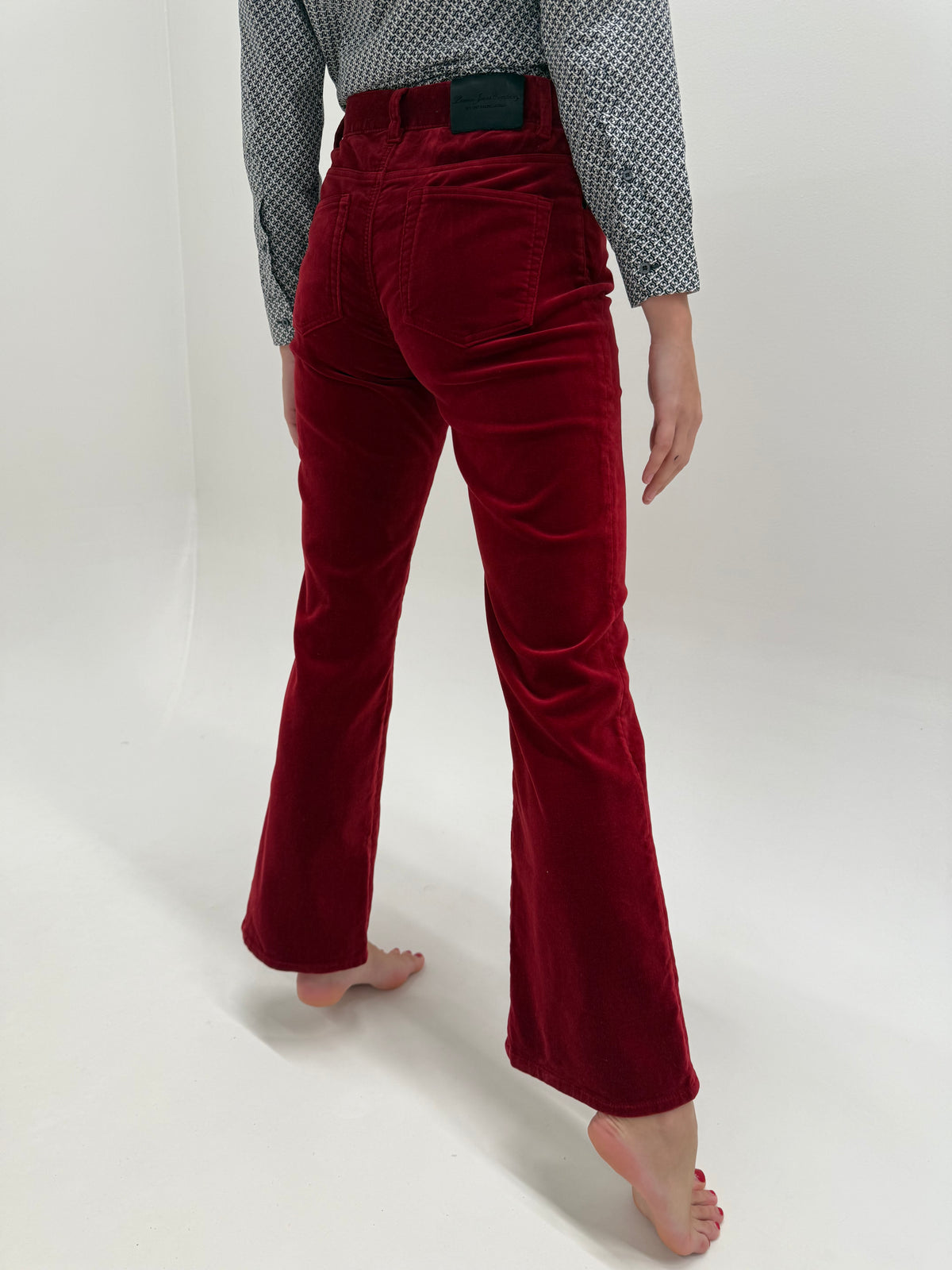 Pantaloni Ralph Lauren evazați cherry red din catifea ultra confort de bumbac și lycra