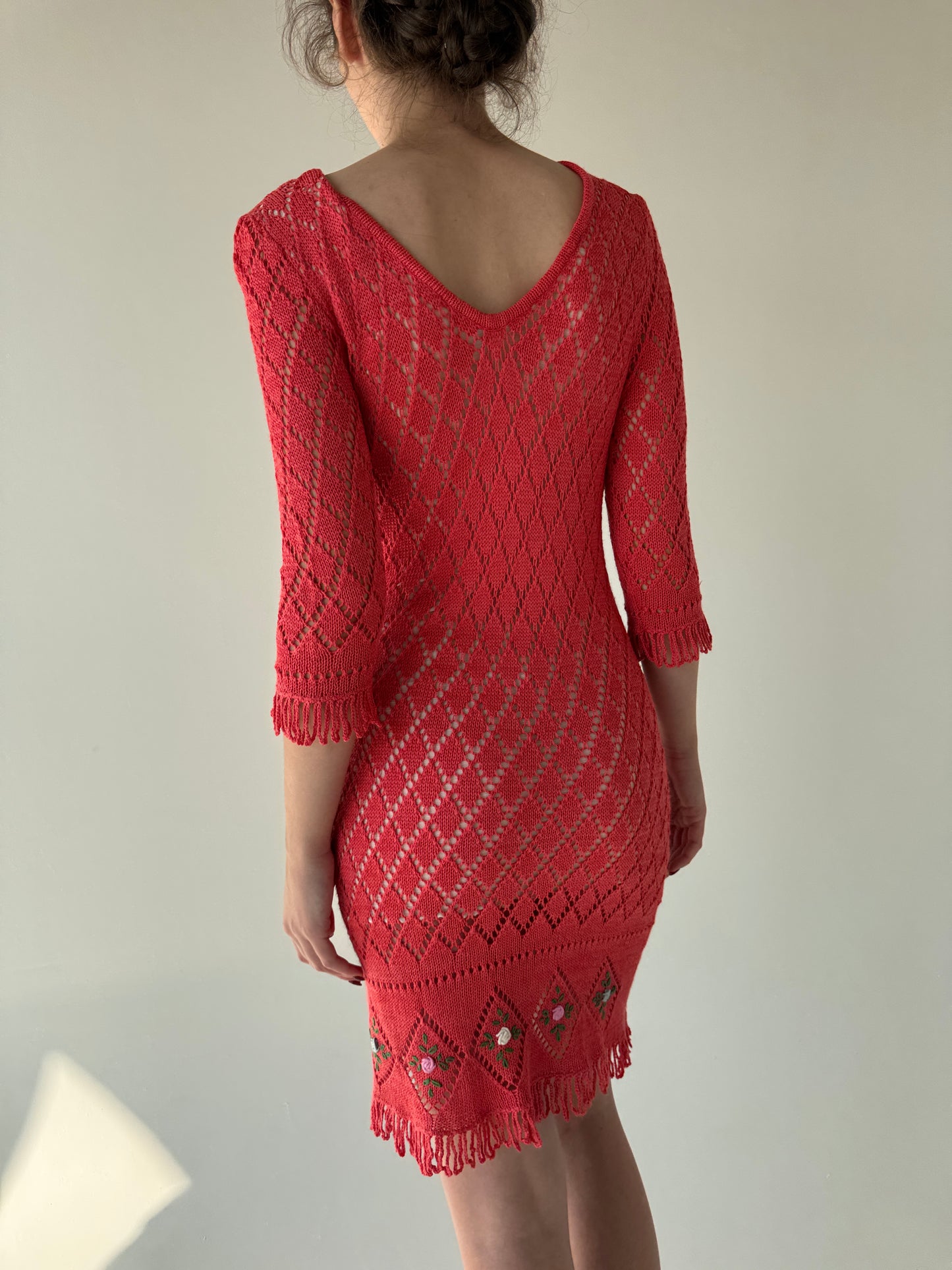 Rochie vintage din lana extrafina dantelată cu broderie manuală 3D