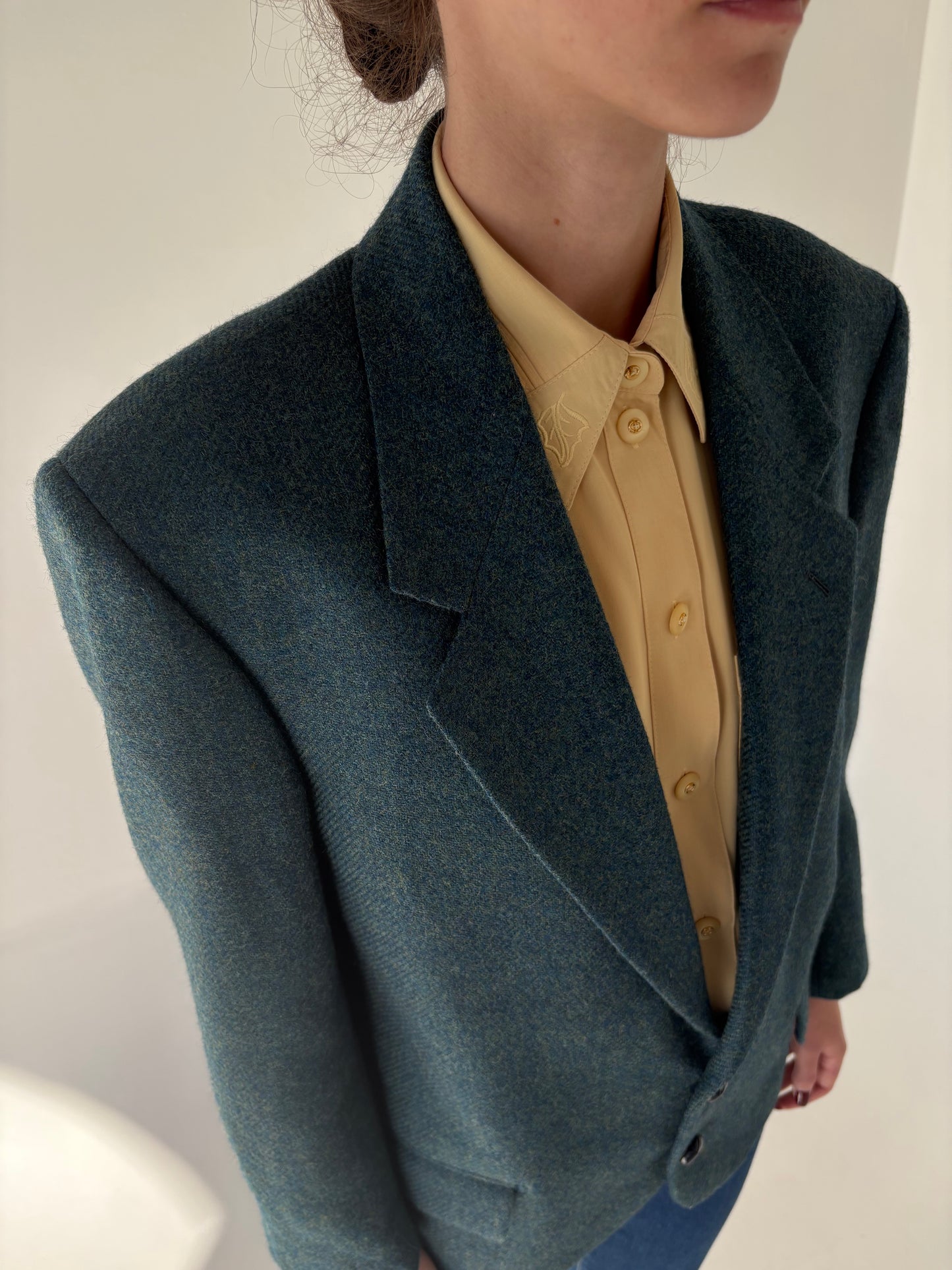 Sacou vintage italian petite din tweed de lana pura virgină certificată