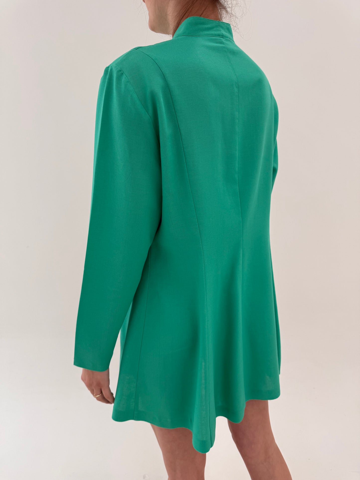 Costum vintage emerald green cu sacou cambrat și fustă creion din în și vâscoza