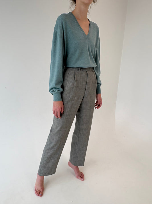 Pantalon silver gray din lana extrafina tall cu buzunare