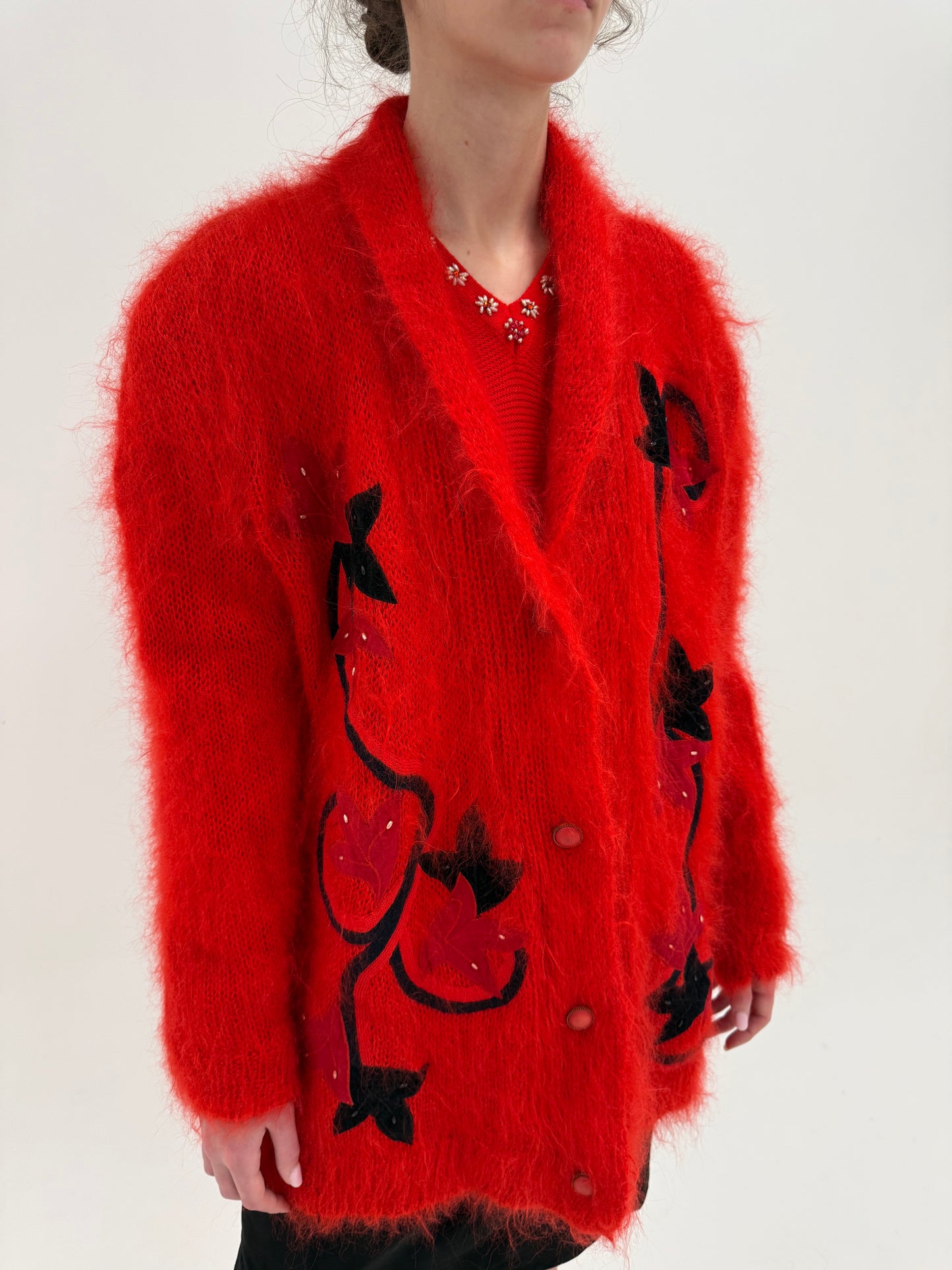 Jacheta vintage in croi oversized din mohair gros pufos și foarte călduros