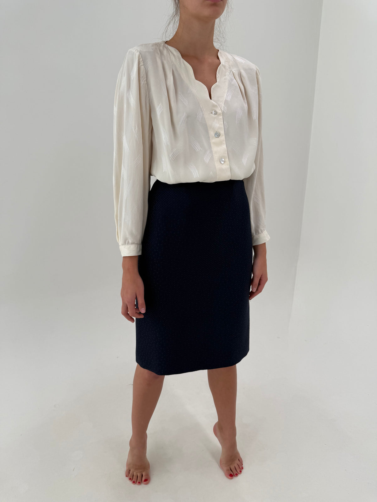 Deux piece din tweed de mătase naturală excepțională gros Navy blue