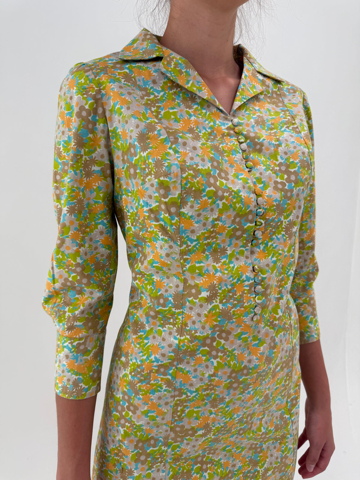 Rochie old vintage din bumbac gros și print în culori superbe