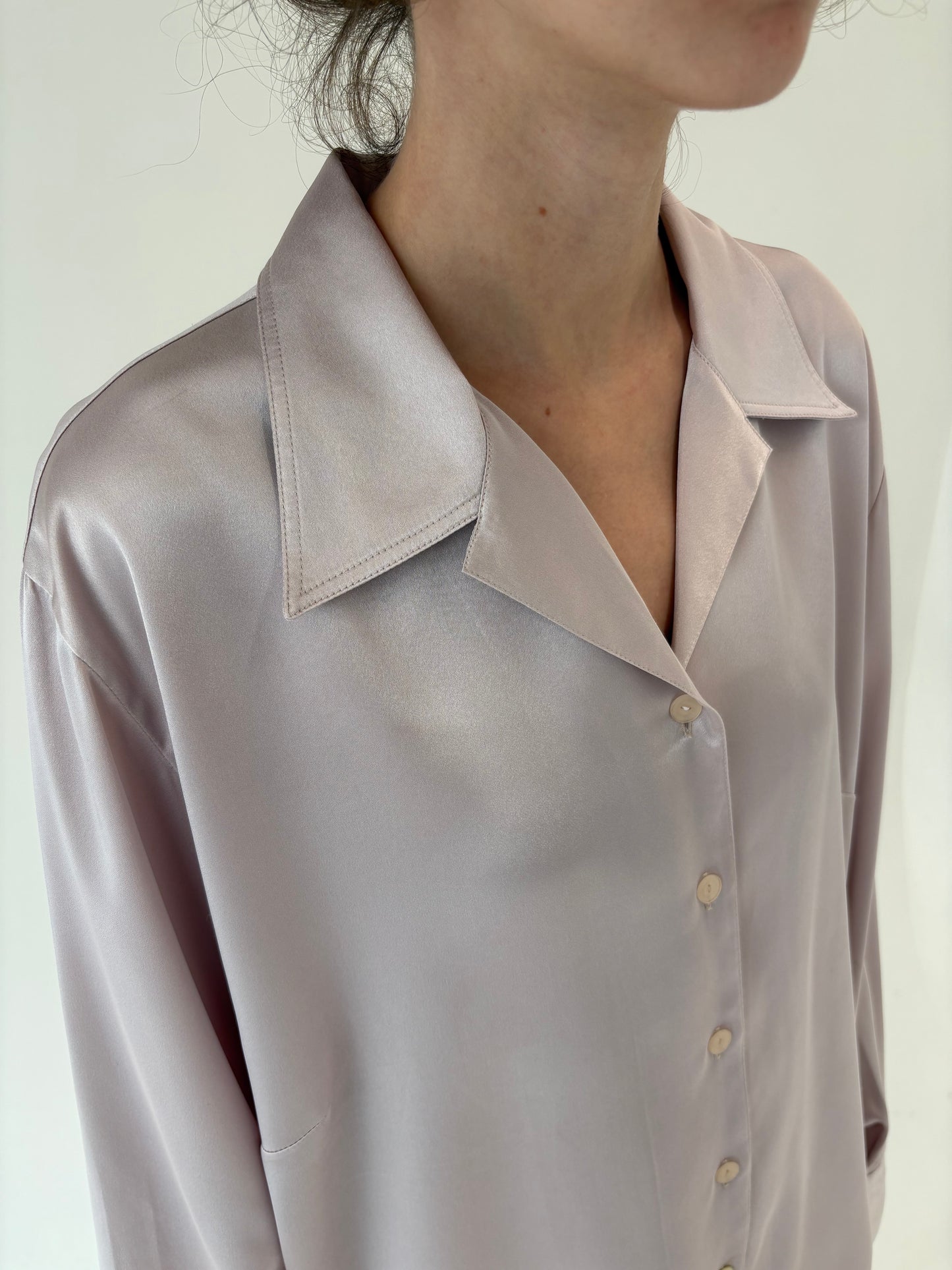 Cămașa premium dusty lavender satinata plus size petite de la zi la seară