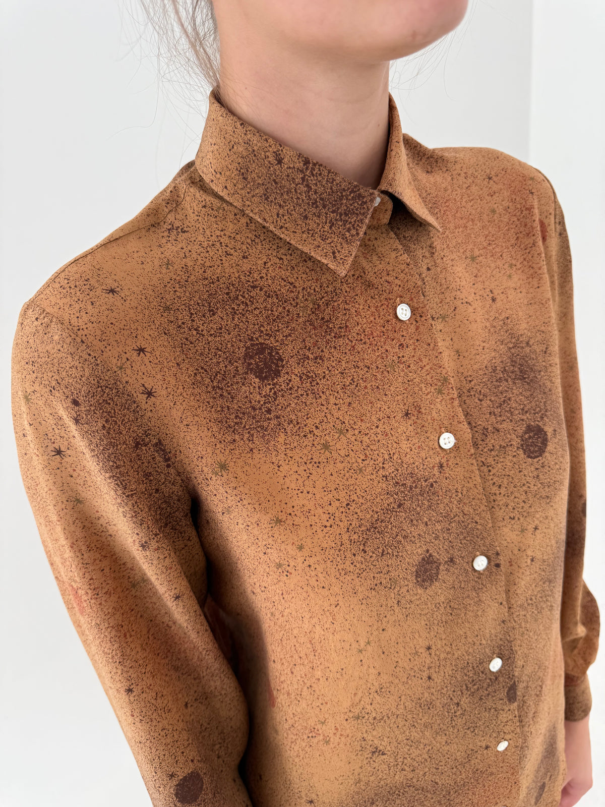 Cămașa vintage caramel brown din mătase naturală