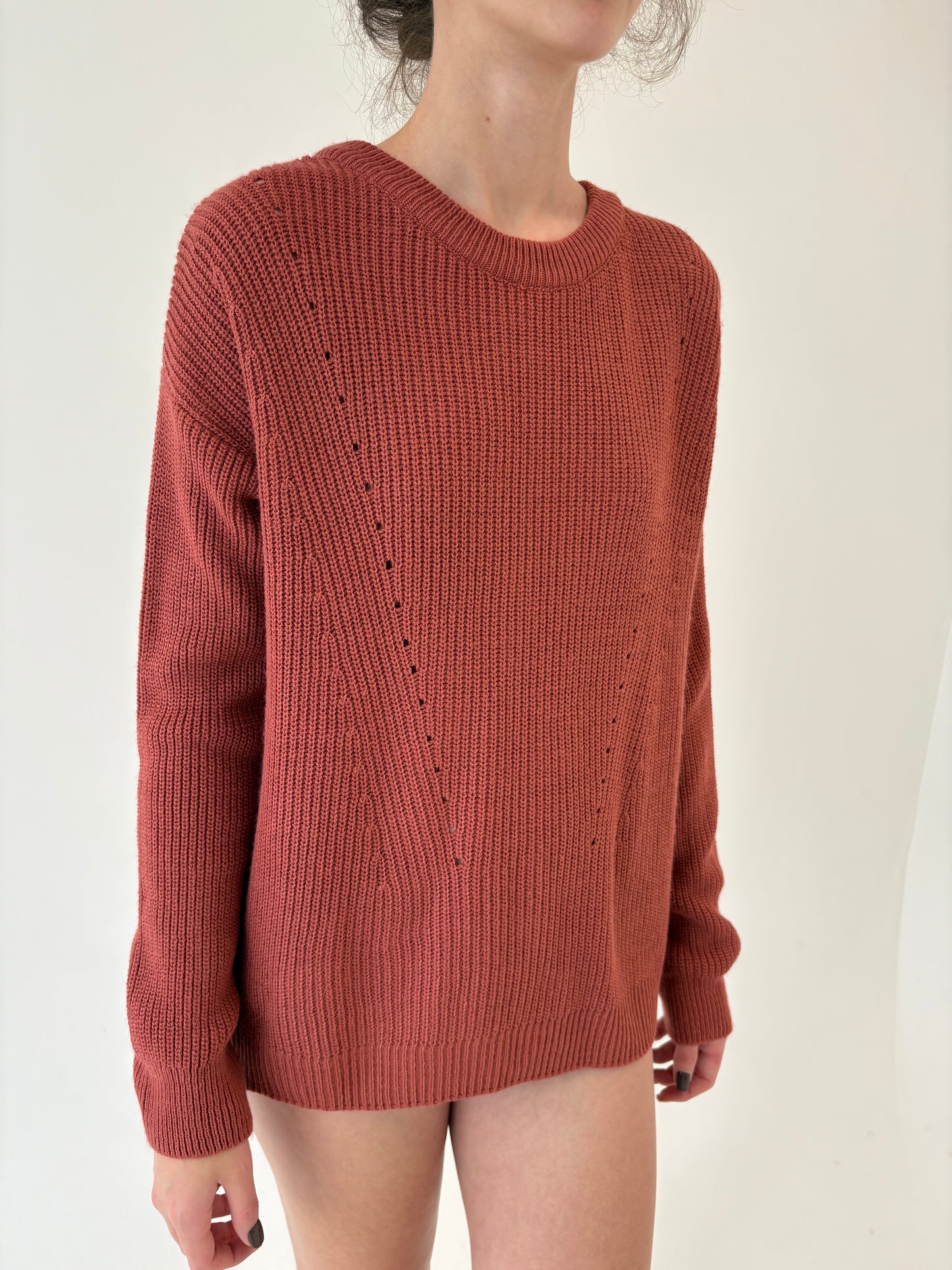 Pulover ribbed burnt sienna brown de gramaj mare din mix de lana extrafina