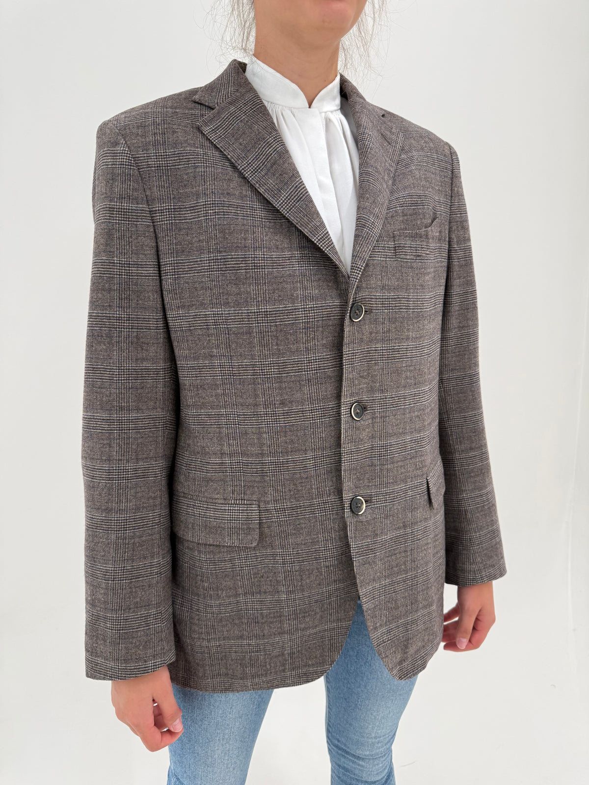 Sacou de brand luxury Lardini italian din stofă Loro Piana de lana în carouri fine