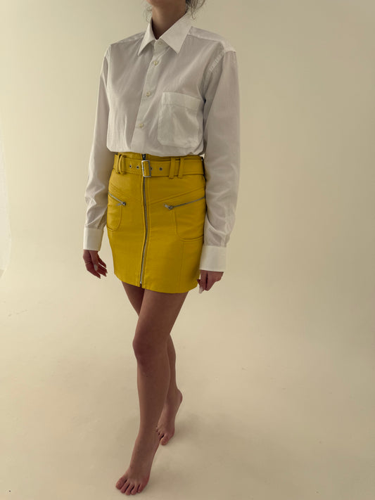 Fustă din piele eco lemon yellow cu centura proprie detașabilă