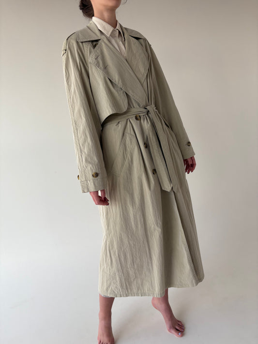 Trench vintage impermeabil Sage green cu talie marcată reglabilă