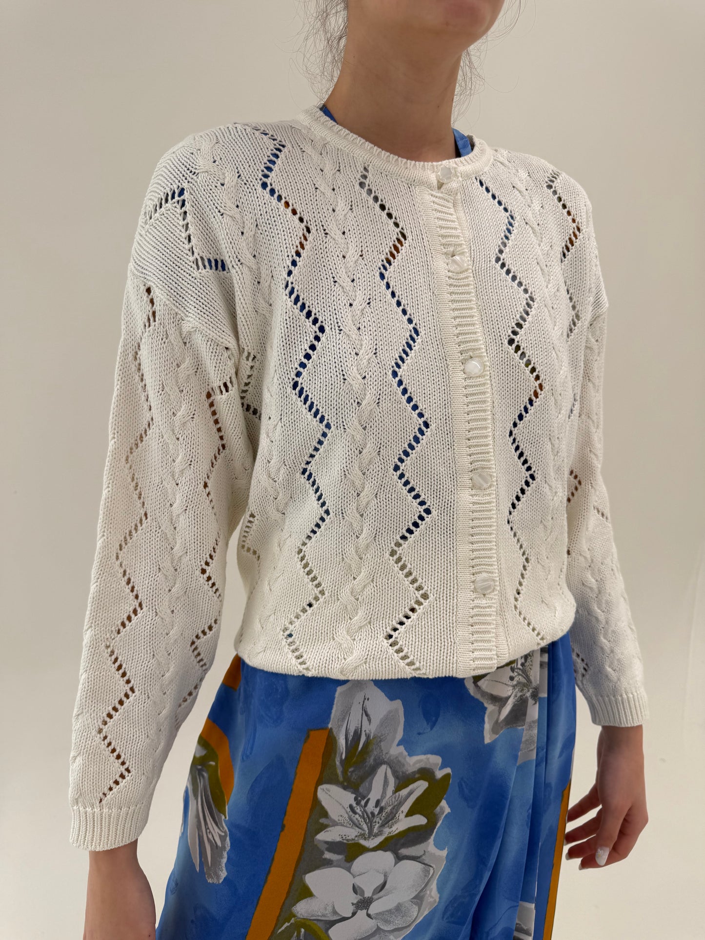 Cardigan vintage din Bumbac excepțional dantelat in croi lejer