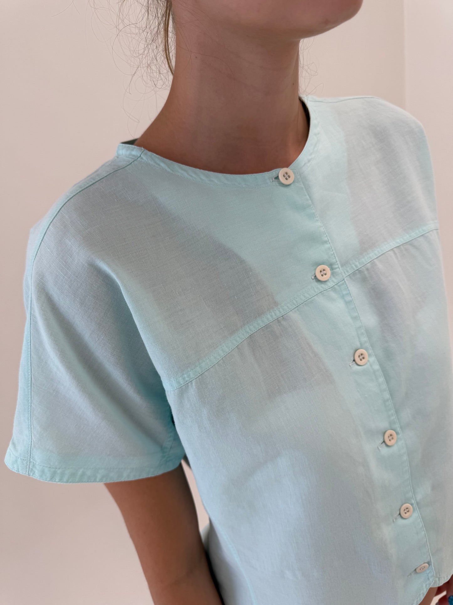 Top cambrat vintage în croi retro modern din in premium mint green