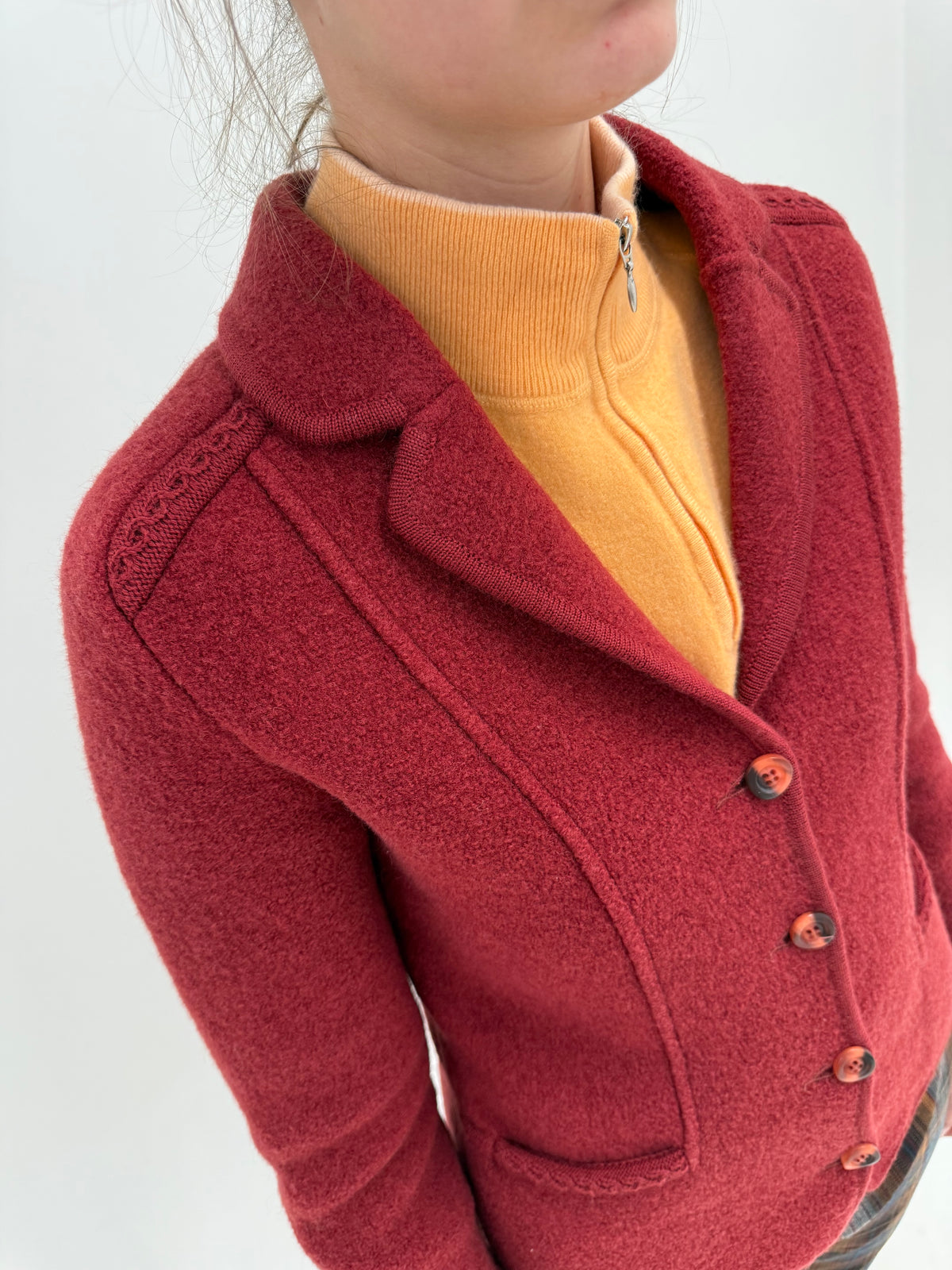 Sacou merlot red din boiled wool gros de brand premium in croi cambrat