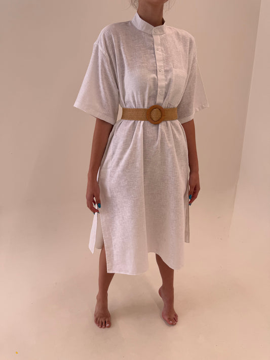 Rochie vintage din pânză moale de bumbac în croi tip tunica cu buzunare