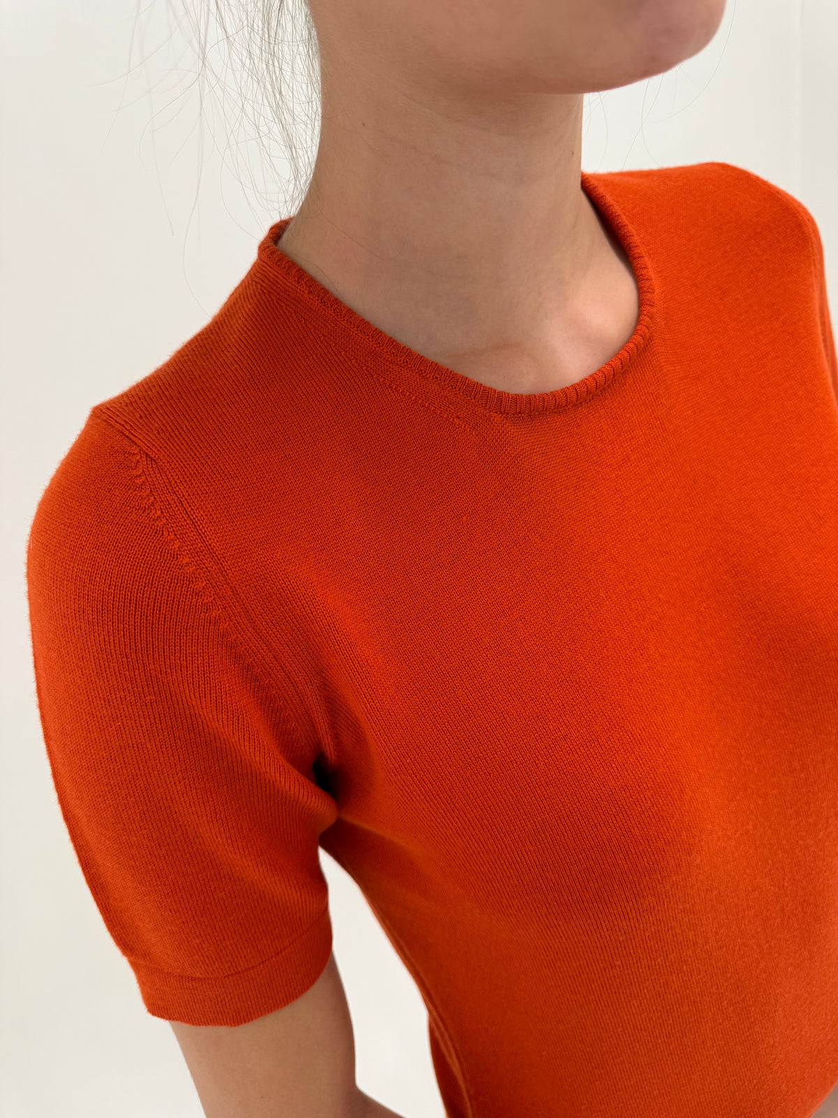 Top din lana merino extrafina  de brand luxury italian rust orange superb