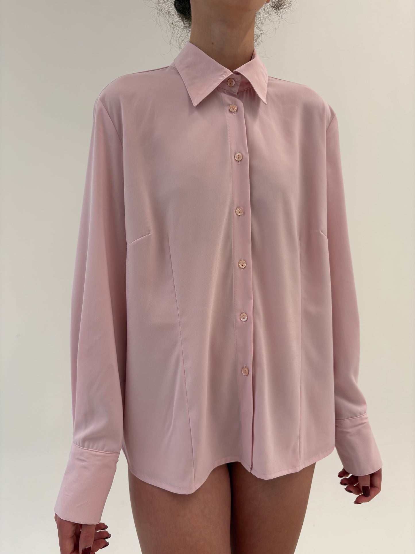 Cămașa vintage cu eșarfă detașabilă powder pink