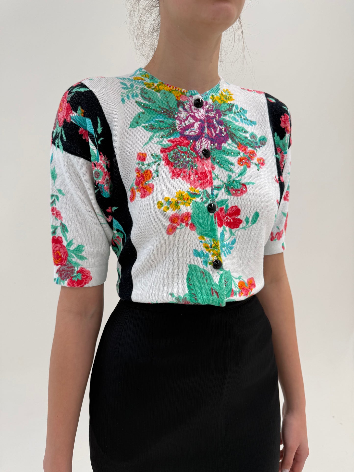 Top luxury Blumarine din tricot de bumbac cu print superb